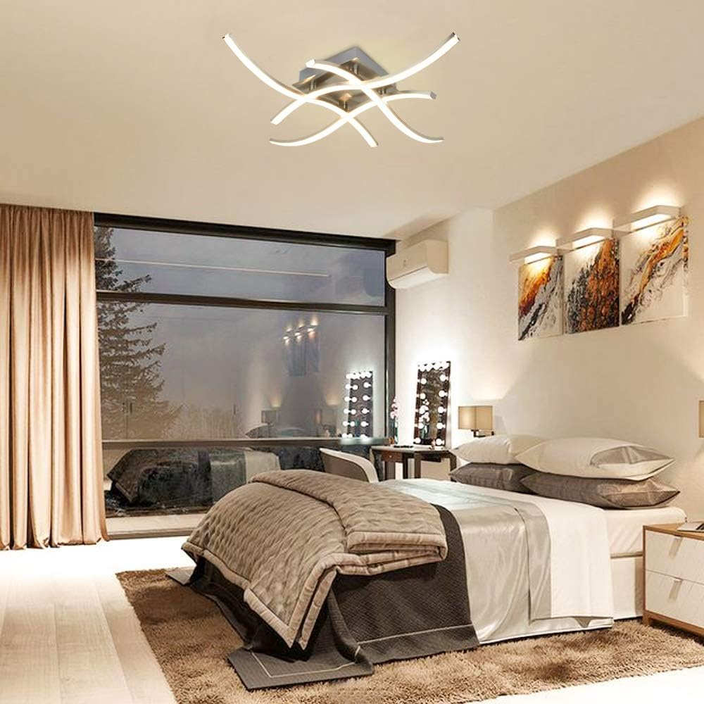 Depuley 4-Light LED Ceiling Light Fixture, 18W Modern Curved Design Flush Mount Ceiling Lamp,1650Lm Close to Ceiling Light for Kitchen, Office, Living Room, Bedroom, 3000K-Warm White Light image number 1