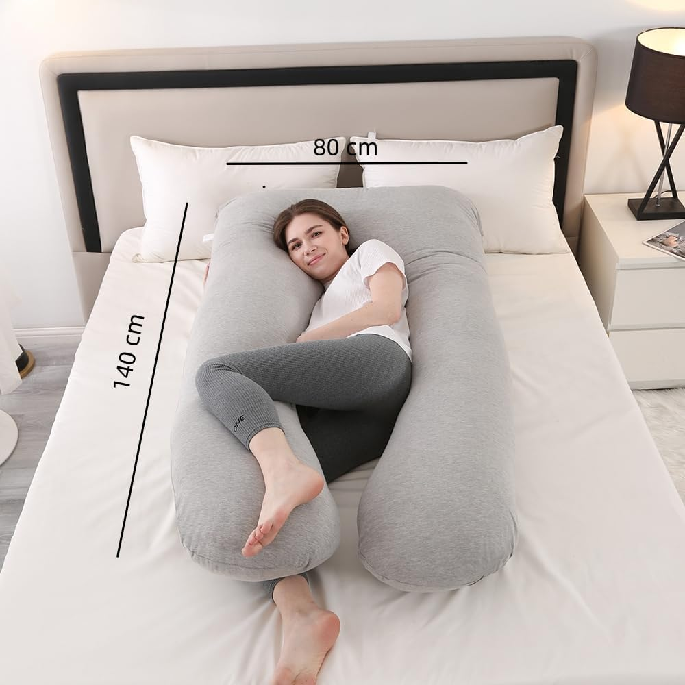 Pregnancy Pillow, Maternity Full Body Pillow for Back, Legs and Belly Support, U Shaped Full Body Pillow for Pregnant Women and Side Sleepers with Removable Cover (Knit Cotton, Grey) - Grey image number 3