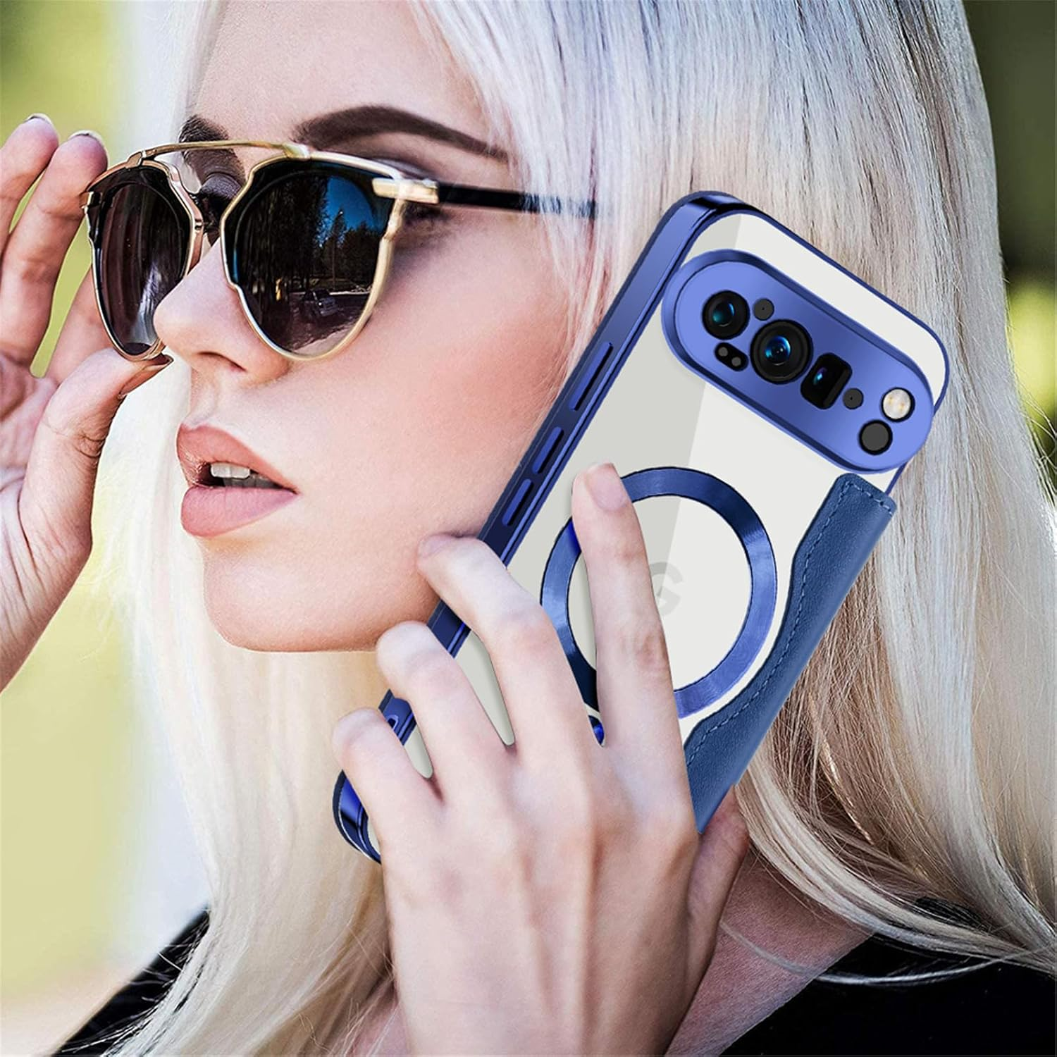 IMEIKONST Magnetic Case for Google Pixel 9 Pro XL Compatible with Magsafe, Premium PU Leather Flip Card Holder Clear Shockproof Protective Mobile Phone Case for Google Pixel 9 Pro XL Dark Blue JDCX image number 3