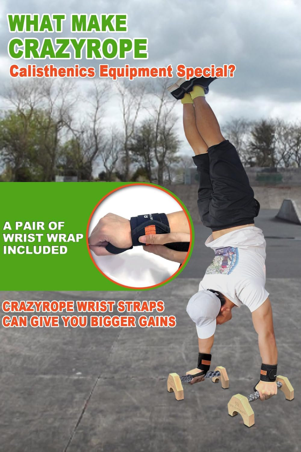 Wooden Parallettes with Wrist Wraps, Push up Bar Push up Handle, Calisthenics Equipment for Fitness, Gymnastics, Aerobics, Home Workout Equipment for Men & Women image number 1