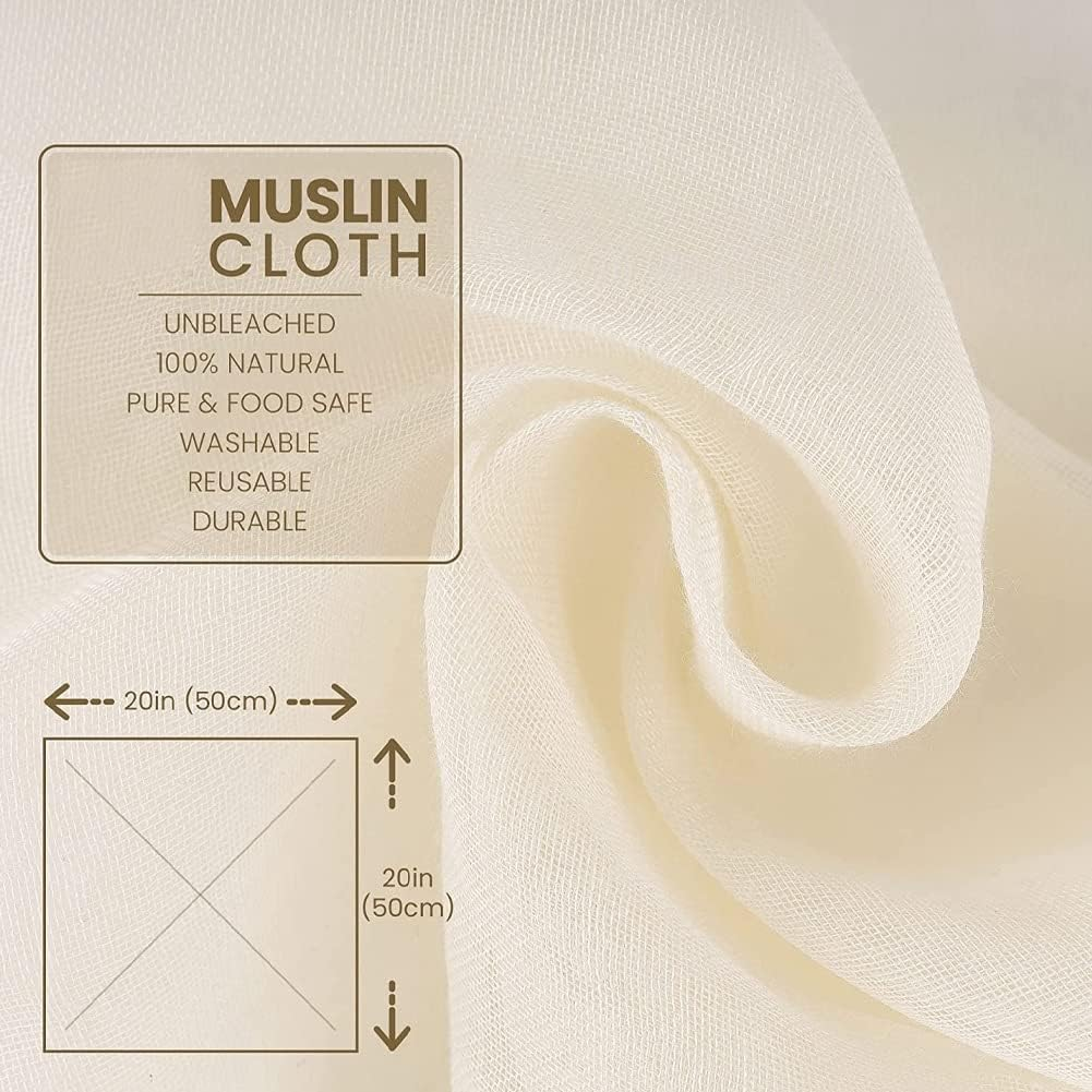 Muslin Cloths for Cooking, Pack of 5 (50X50CM), Unbleached, Cotton Reusable and Washable Cheese Cloths for Straining image number 3