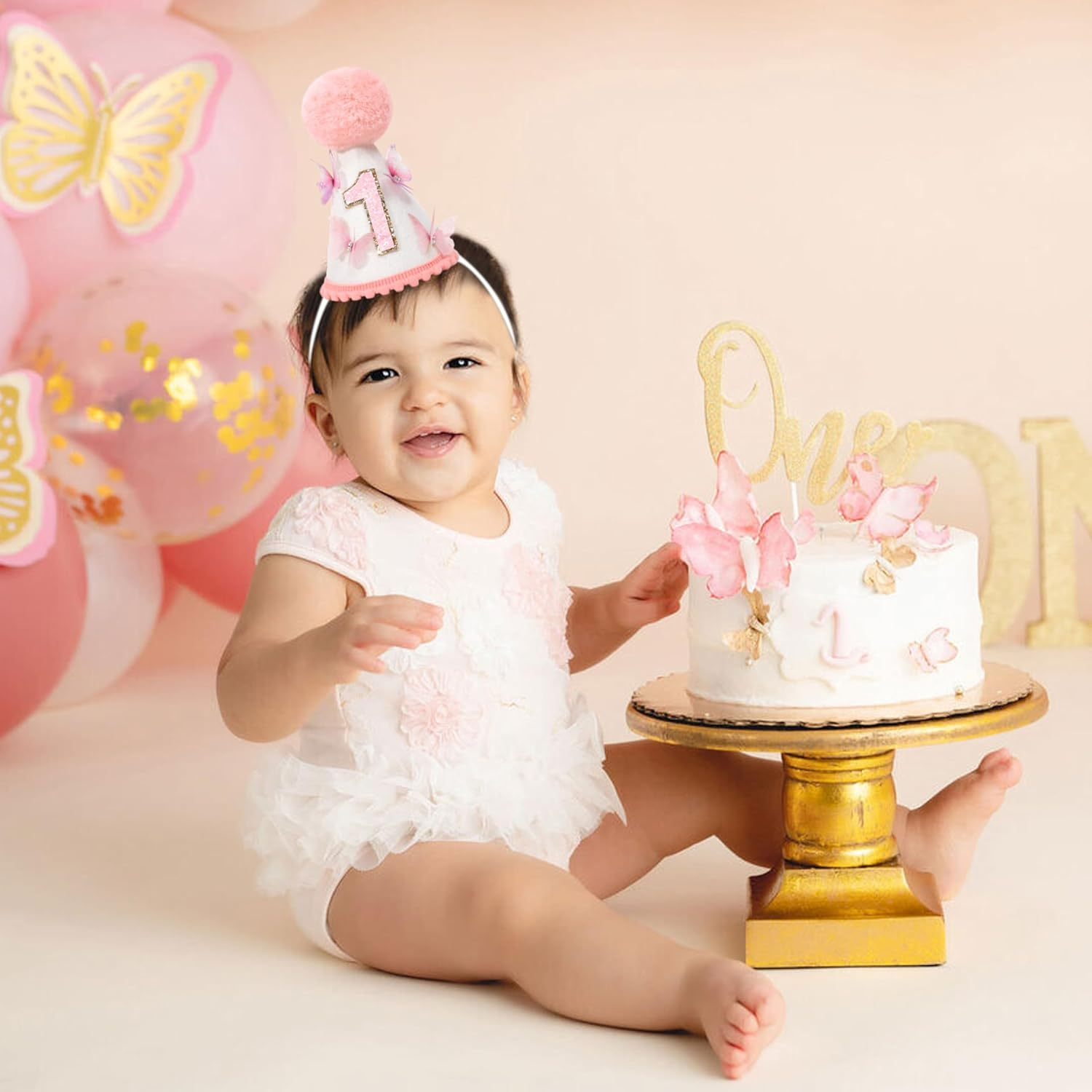Pink Butterfly 1St Birthday Hat - Fairy, Butterfly, Girls 1St Birthday Party Decoration, Photo Prop, Cake Smash image number 2