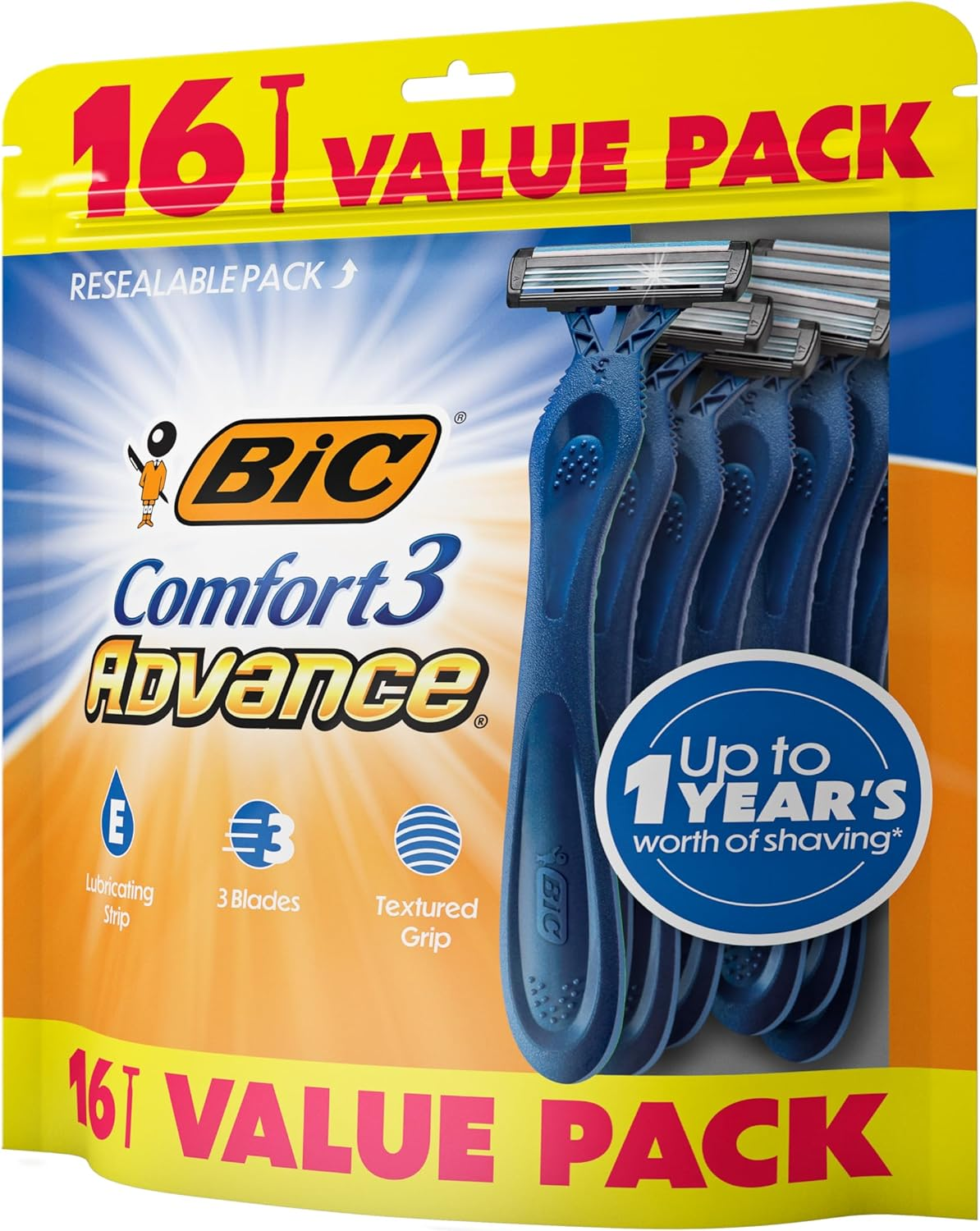 BIC Comfort 3 Advanced Men'S Disposable Razor, Triple Blade, Pack of 16 Razors image number 3