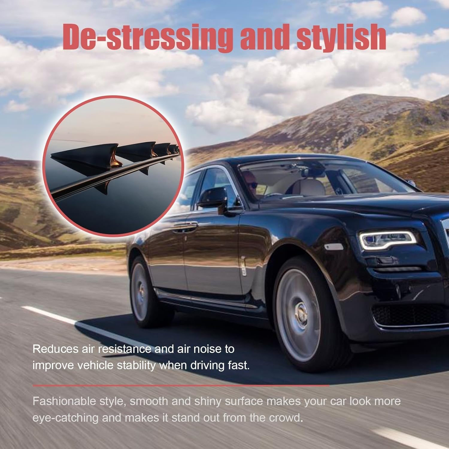 10 PCS Car Shark Fin Diffuser, Universal Roof Diffuser Spoiler, Car Shark Fin Antenna Kit with Selfadhesive Tapes, Vehicle Exterior Decor Accessories Stickers for Most Cars (Black) image number 3