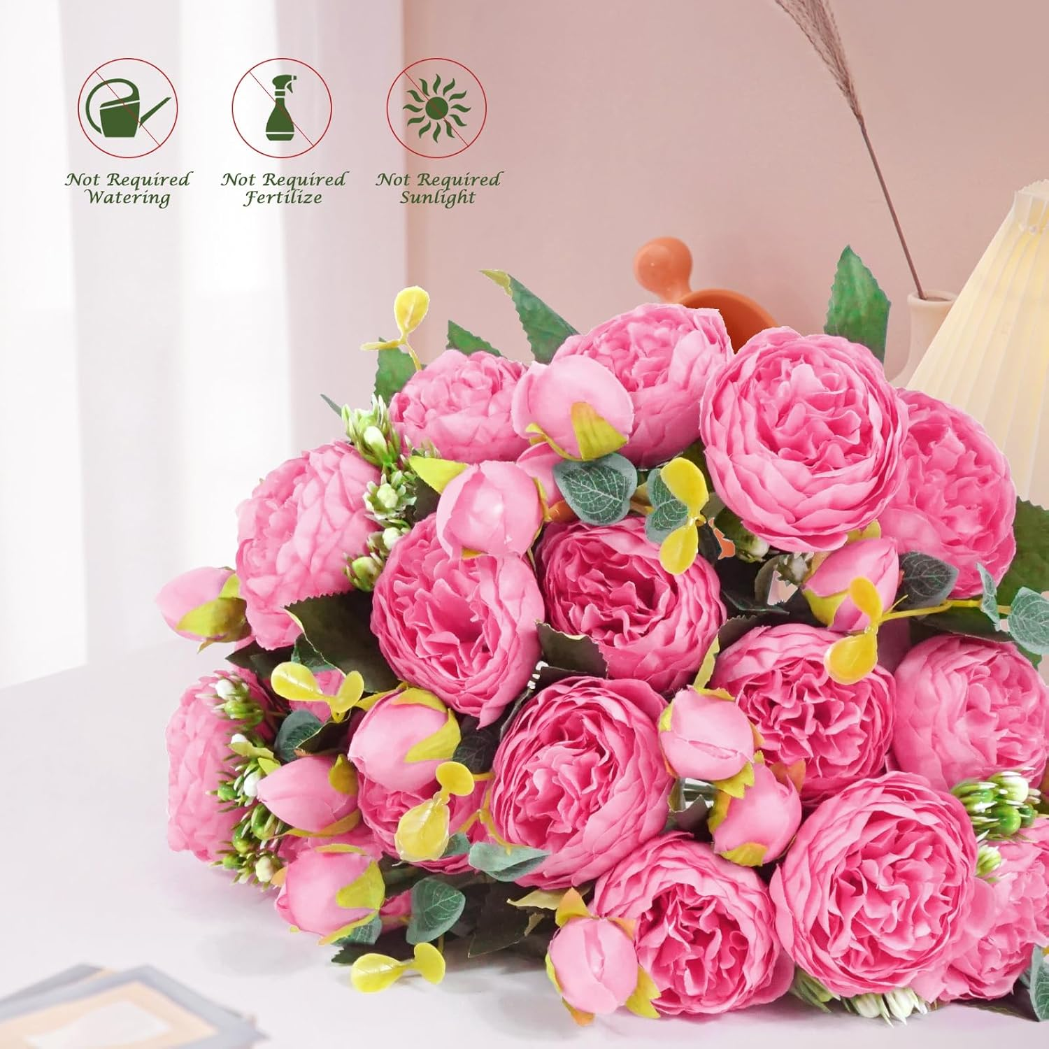 Lenamos 4 Packs Peonies Artificial Flowers, Silk Flowers Fake Peonies Artificial Flowers Peonies Bouquet for Centerpiece Table Wedding Party Home Decor (Rose Pink) - Light Pink image number 4