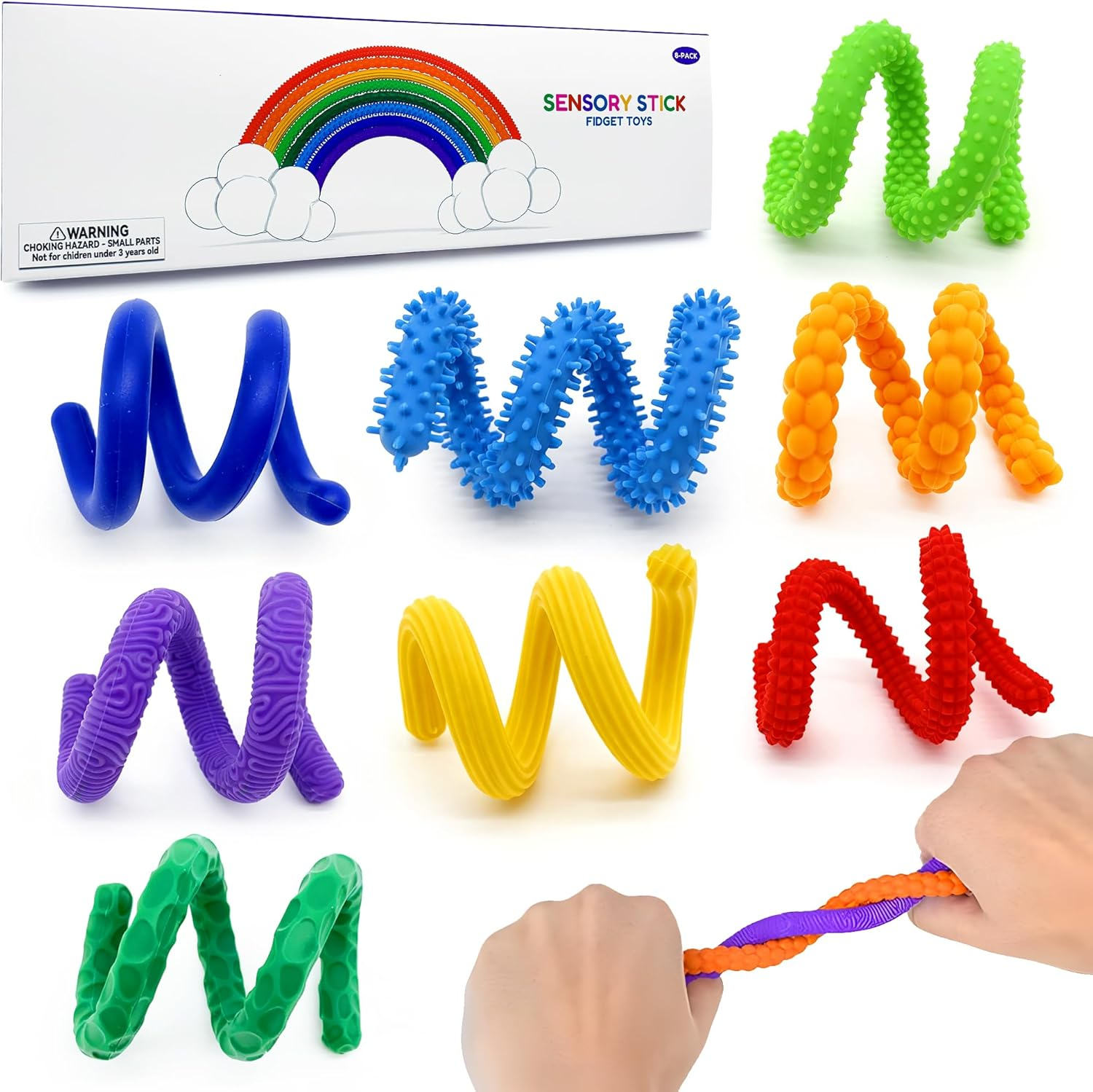 Fidget Toys Sensory Stick: 8 Pack Flexible Sensory Sticks Toys for Kids,Calm down Travel Airplane Toy, Quiet Stress Relief Bendable Fidgets for Autism ADHD, Christmas Stocking Stuffers & Birthday Gift image number 6