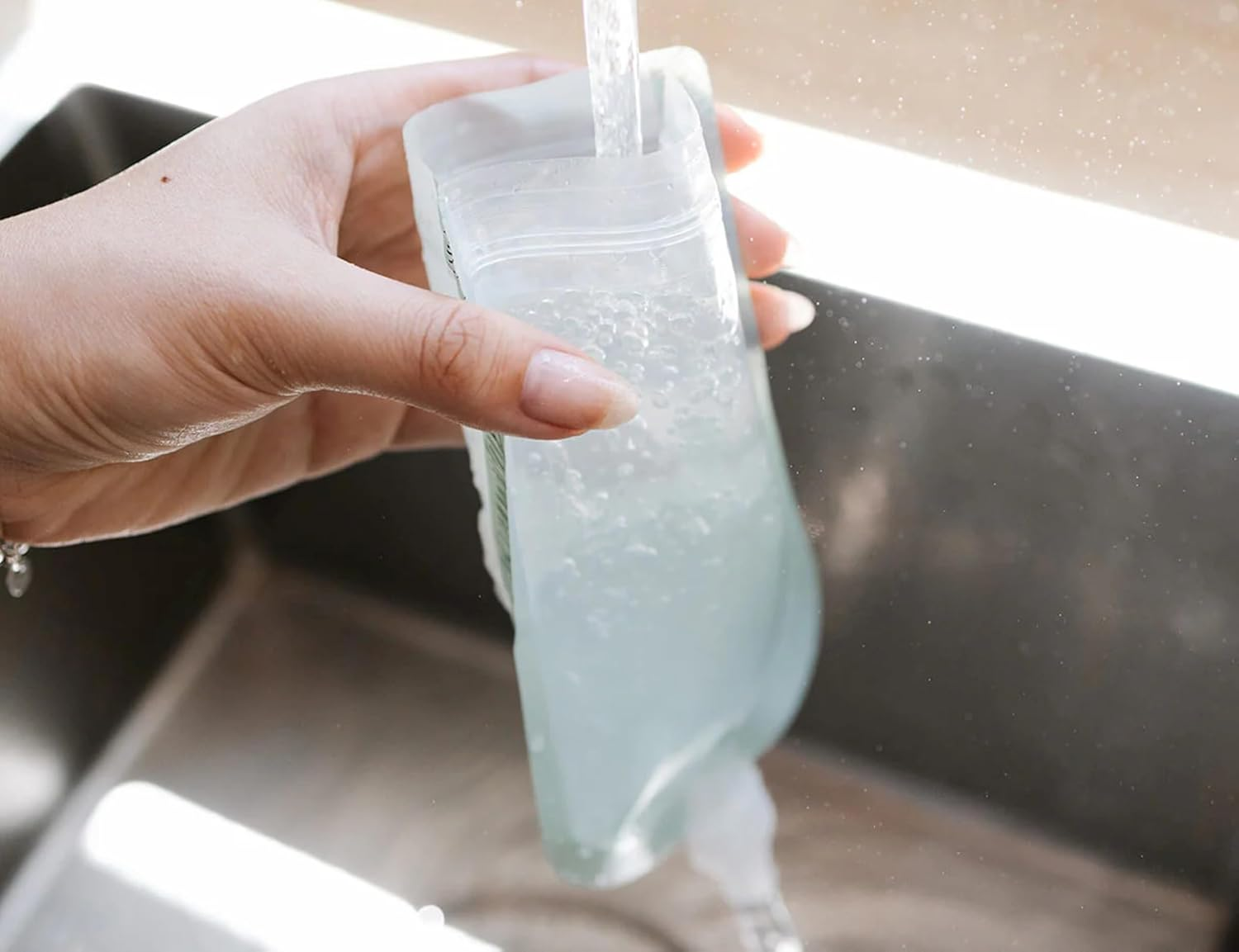 Reusable Food Pouches for Kids and Adults &ndash; Bundle Kit,10 Pack Eco-Friendly Squeeze Bag for Baby Food, Smoothies, Yoghurt, Freezer Safe, Travel Storage Pouch Set - Cerulean Sage image number 5