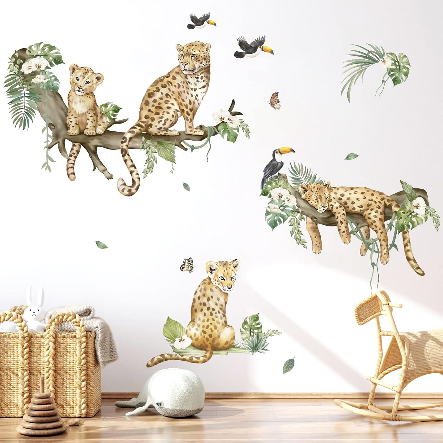 Decalmile Leopard Safari Wall Decals Jungle Animals Cheetah Wall Stickers Baby Nursery Boys Girls Bedroom Playroom Home Decor (DM0937A)