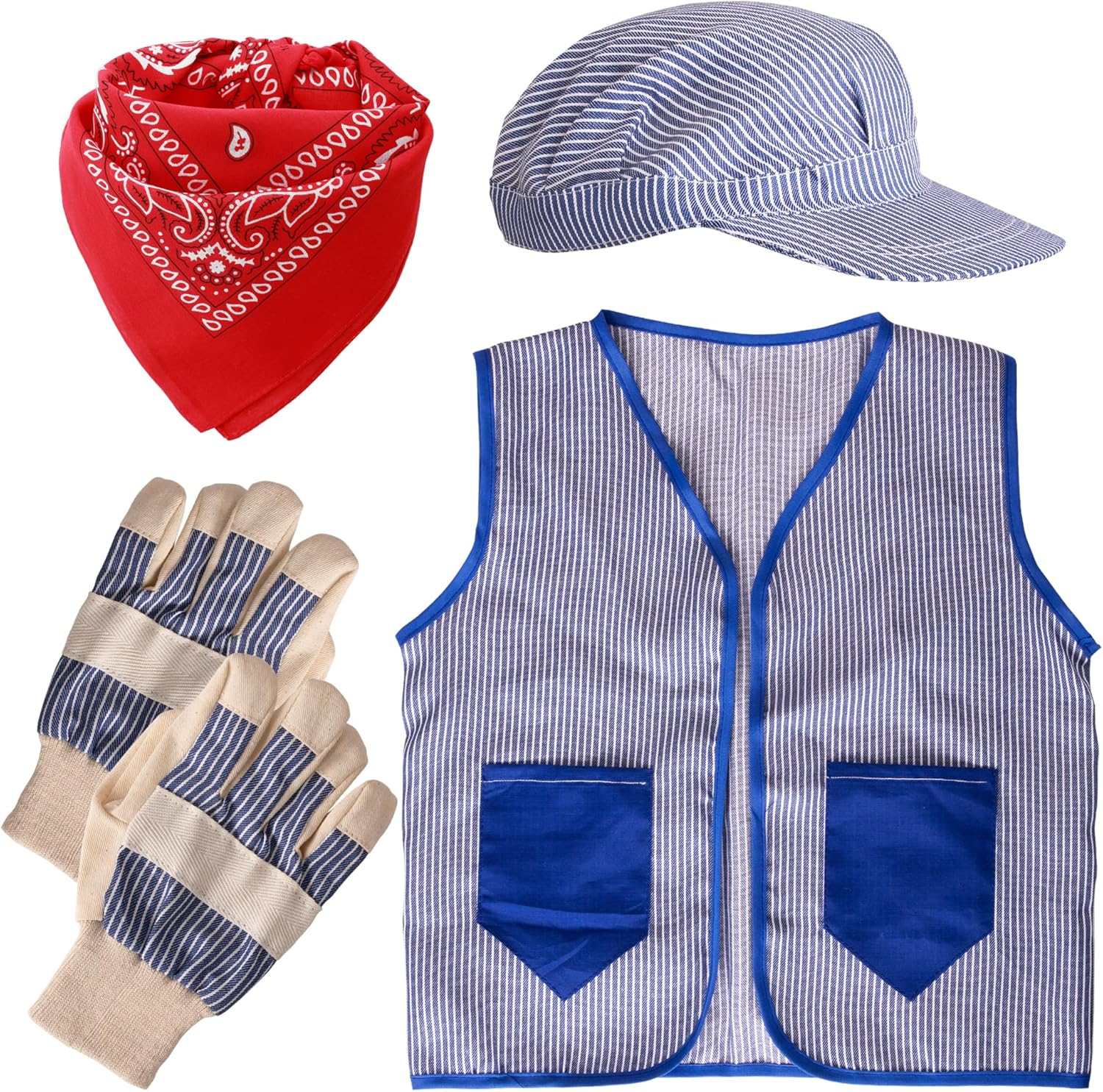 Tigerdoe Kids Train Engineer Costume Set - 3 PC Set -Train Conductor Hat, Conductor Vest, Red Bandana and Gloves -Childs Train Conductor Dress up Kit image number 2