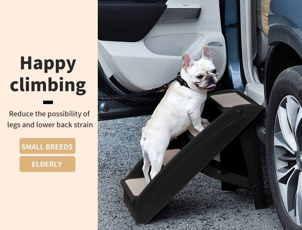 Pawz Indoor Foldable Dog Steps for Bed Couch Sofa Car Black, Pet Stairs for Small to Medium Dogs & Cats 76Kg Load, Dog Ramp Step for SUV Car, Dog Ladder 50Cm Height image number 1