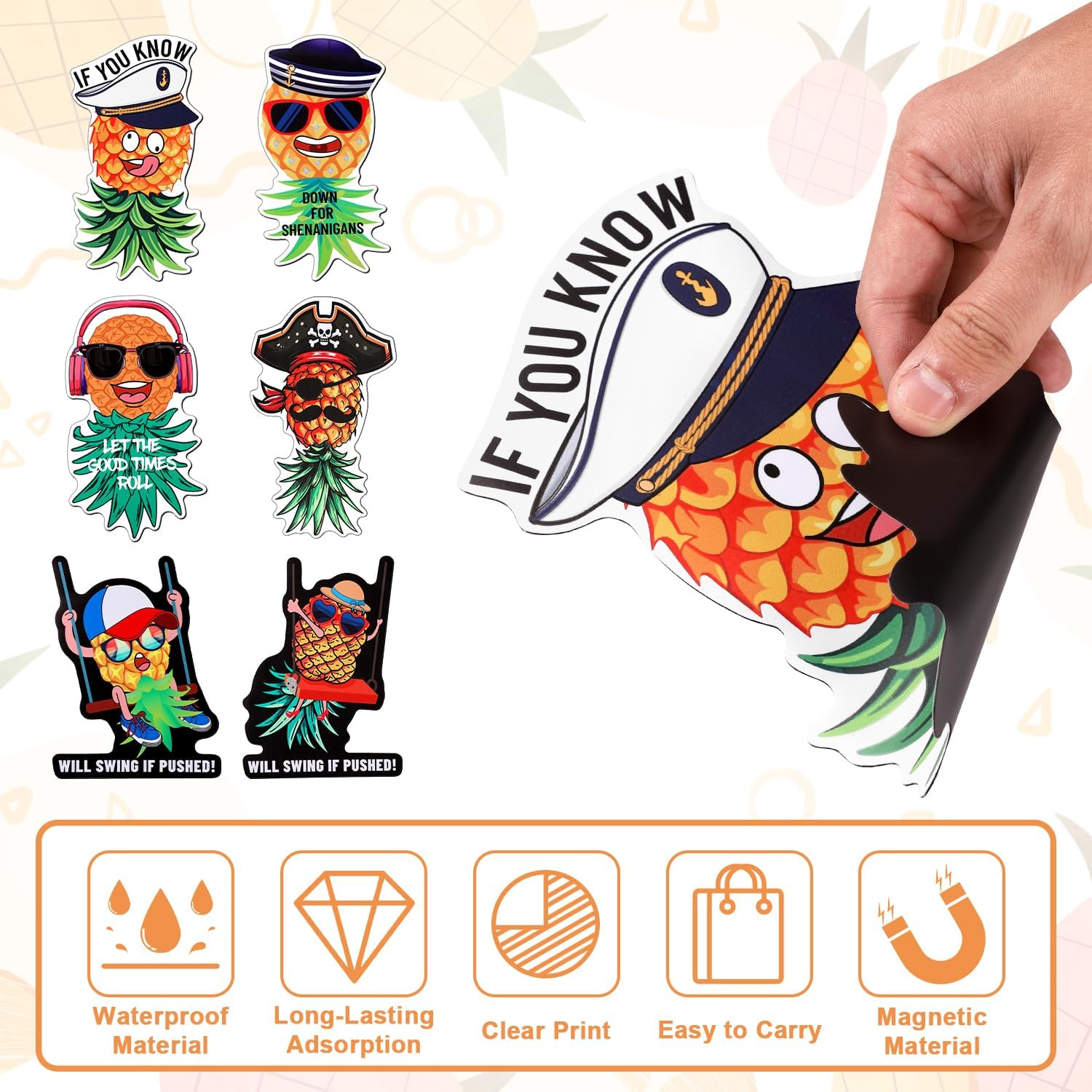 6Pcs Upside down Pineapple Cruise Door Magnets, Funny Large Carnival Ship Cabin Door Decoration Magnetic for Refrigerator Fridge Car Decor image number 2