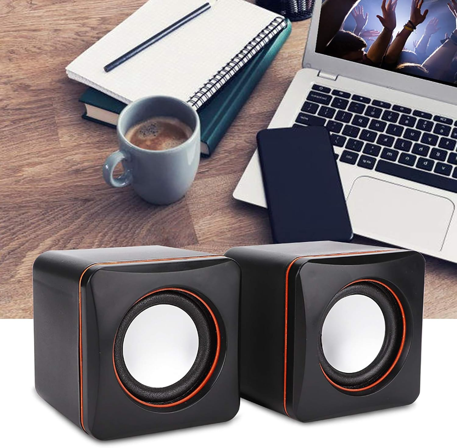 USB Speaker, Black Computer Speaker 3.5Mm Stereo Desktop Mini for Laptop for Computer(Two-Channel) image number 1