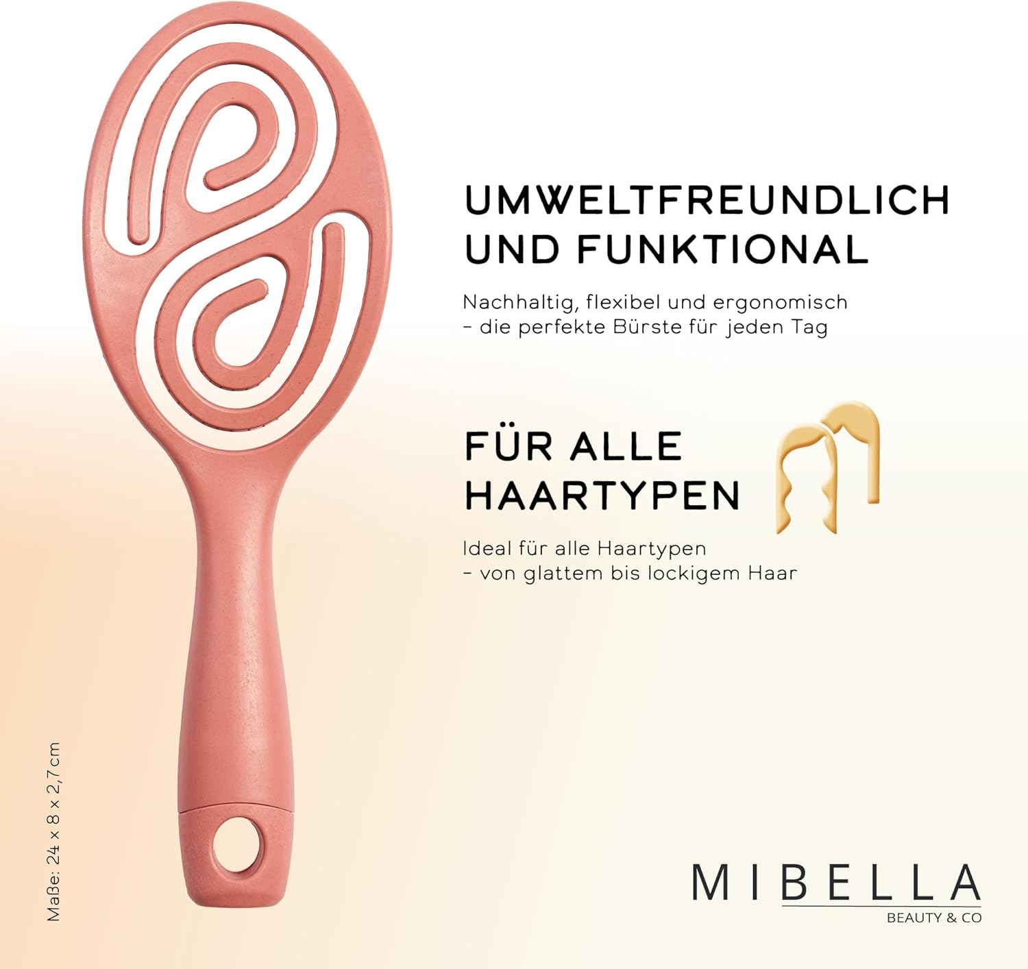 MIBELLA BEAUTY & CO Hair Brush without Pulling for Men and Women - Detangler with Spiral Cushion for Gentle Head Massage Sustainable Made of Wheat Straw image number 1