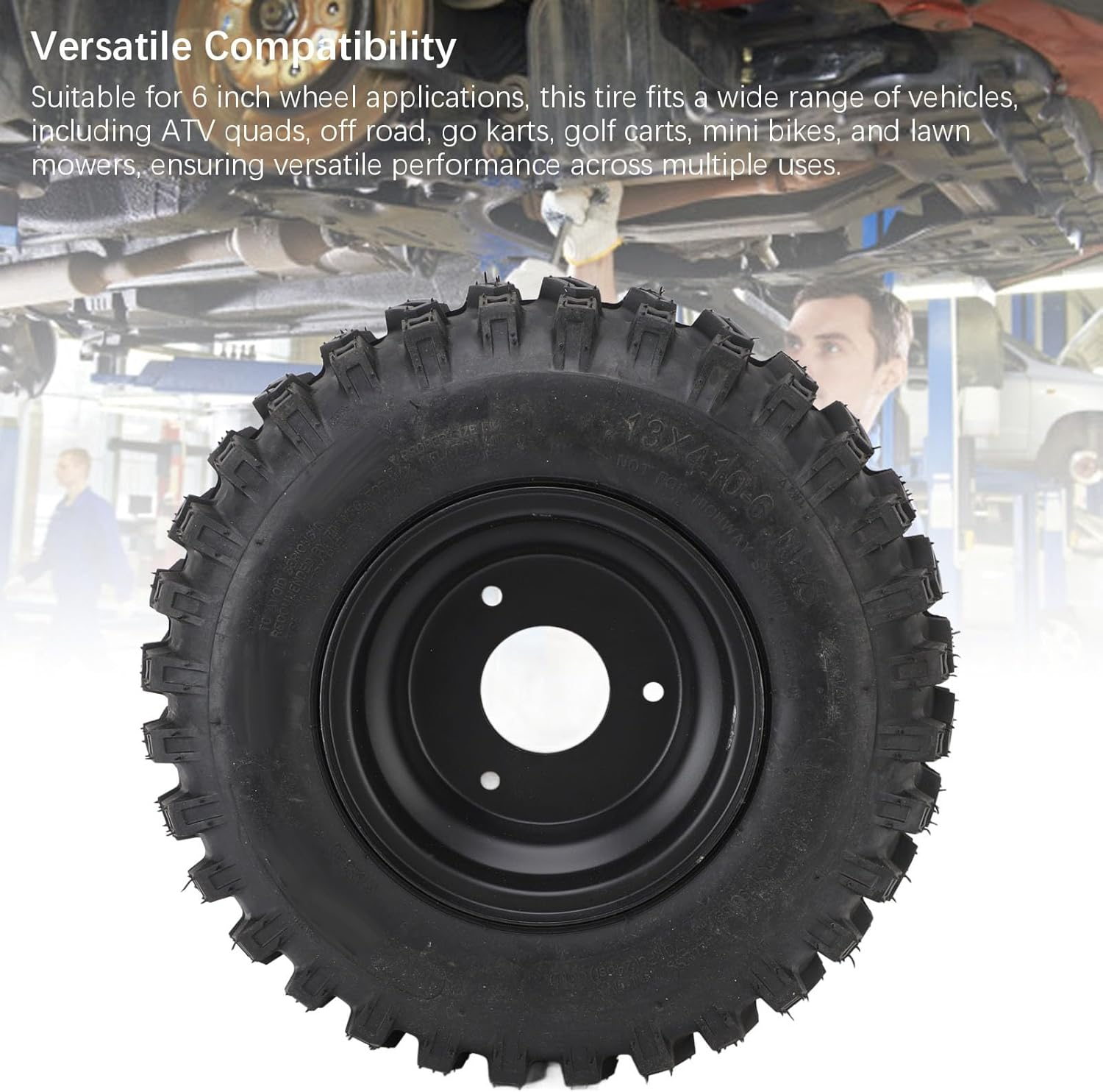 Generic ATV Tubeless Tire, 13X4.1 6 Inch Front Wheel Rear Wheel Tire with Rim, Vacuum Tyre for ATV Quad off Road Go Kart Cart Mini Bike Lawn Mower image number 4