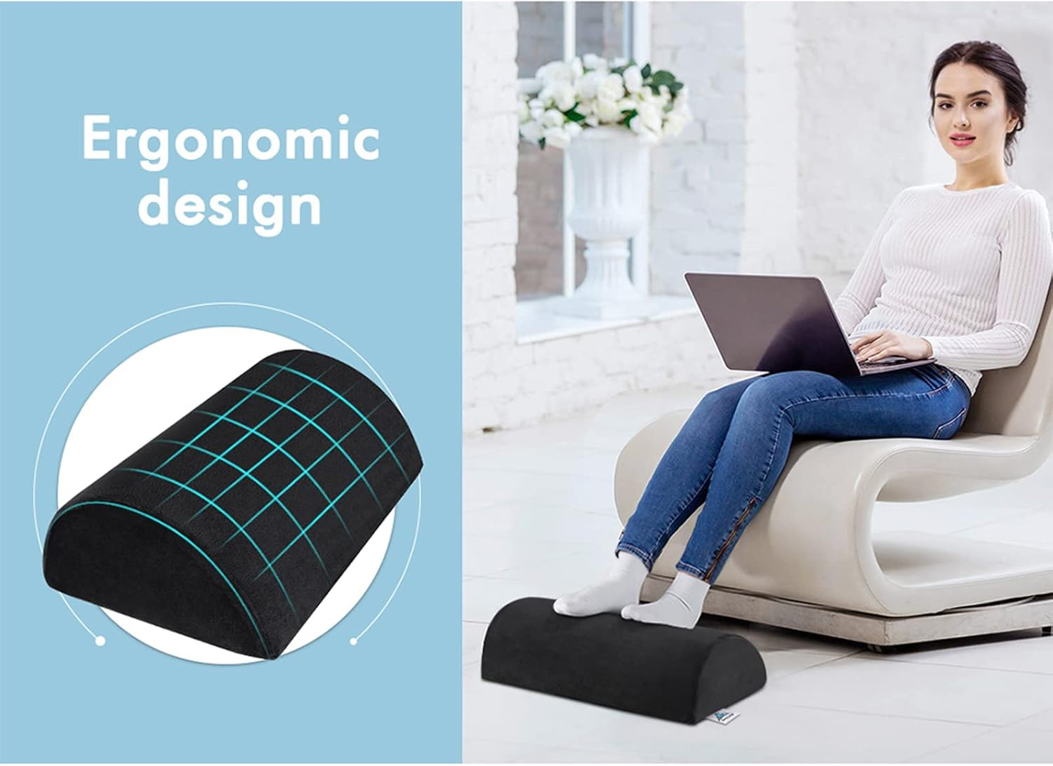 STARRY EUCALYPT Foot Rest under Desk with Removable Plush Cover, High Density Foam Foot Stool Cushion for Gaming Office Computer Chair, Ergonomic Home Desk Foot Pad Pillow for Leg Support(Black) image number 2