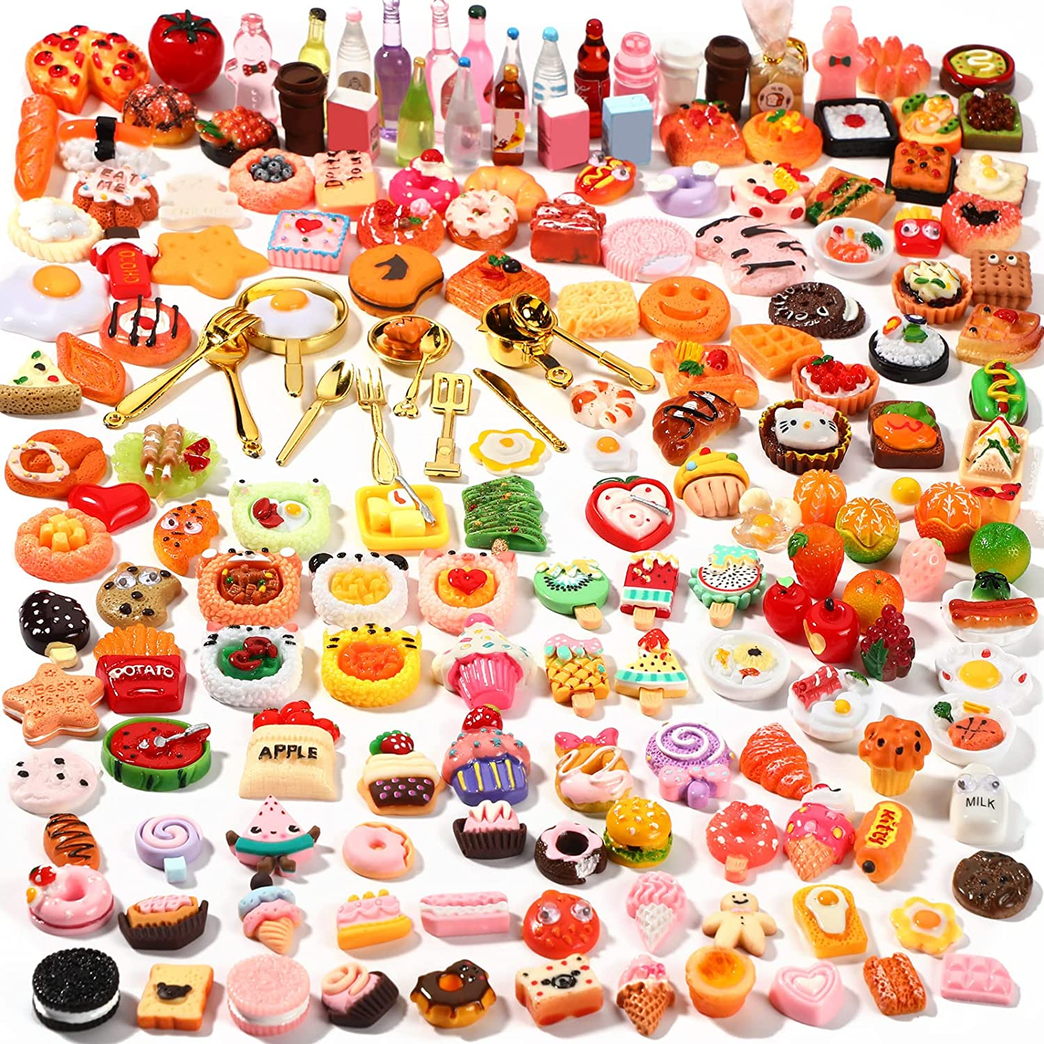 Skylety 180 Pieces Miniature Food Drinks Toys Mixed Resin Foods Dollhouse Kitchen Play Food Mini Food Toy Set for Adults Teenagers Pretend Cooking Game Doll House Decoration image number 5