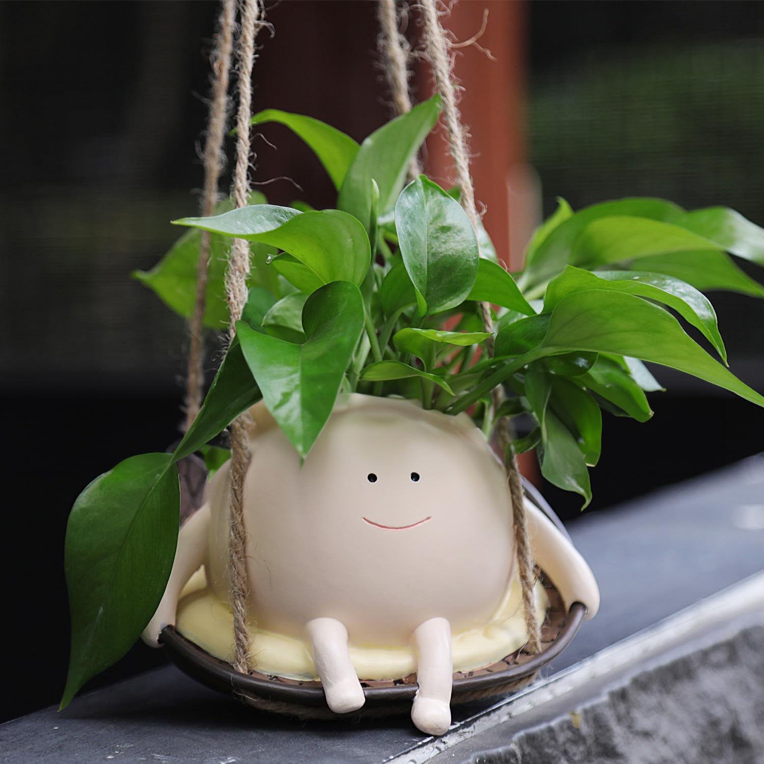 Swing Face Planter Pot Hanging Resin Flower Head Planters for Indoor Outdoor Plants Succulent Pots for String of Pearls Plant Live for Indoor, Outdoor, Home Decor image number 3