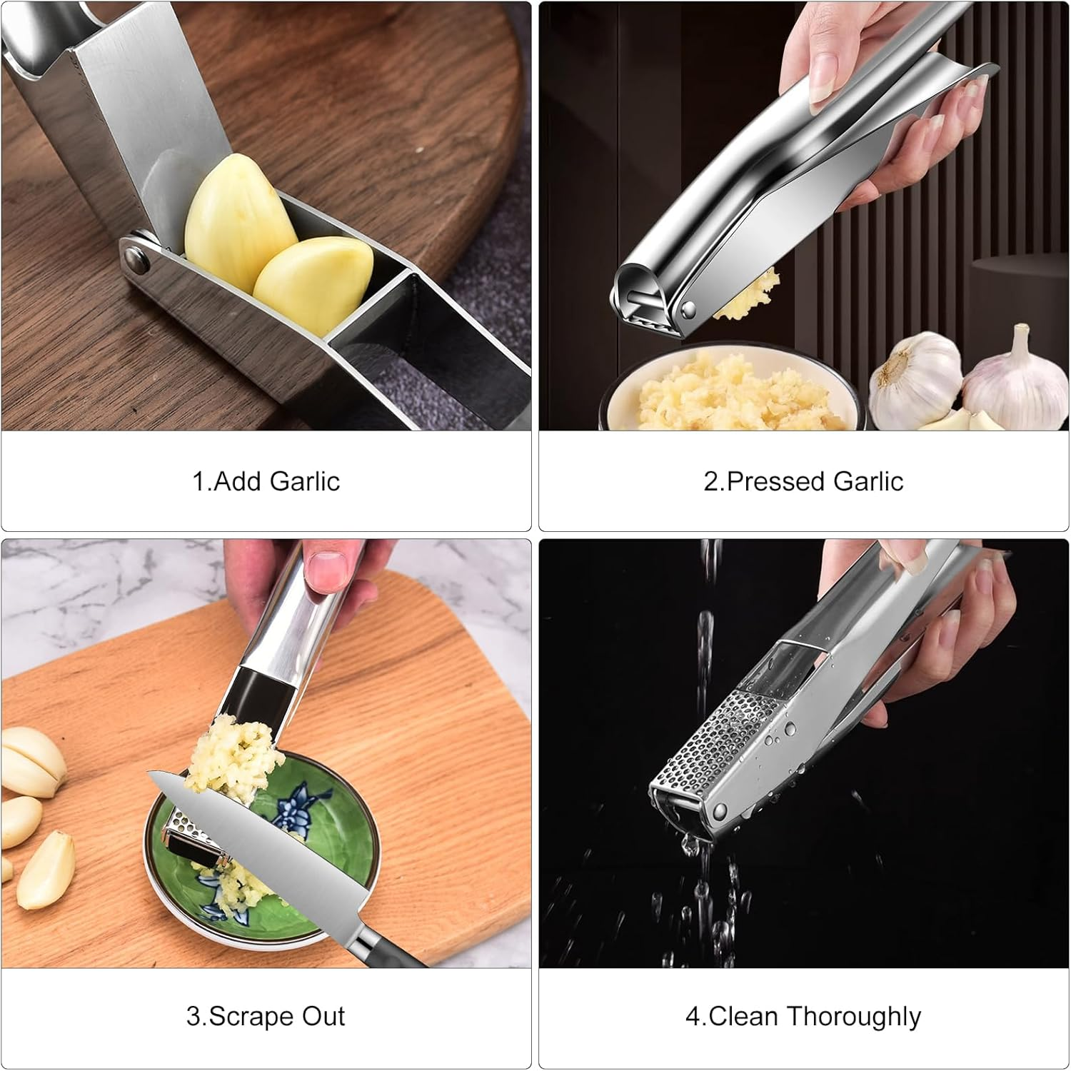 Stainless Steel Garlic Press Kitchen Gadget - Leak-Proof, Easy to Clean, Dishwasher Safe image number 5