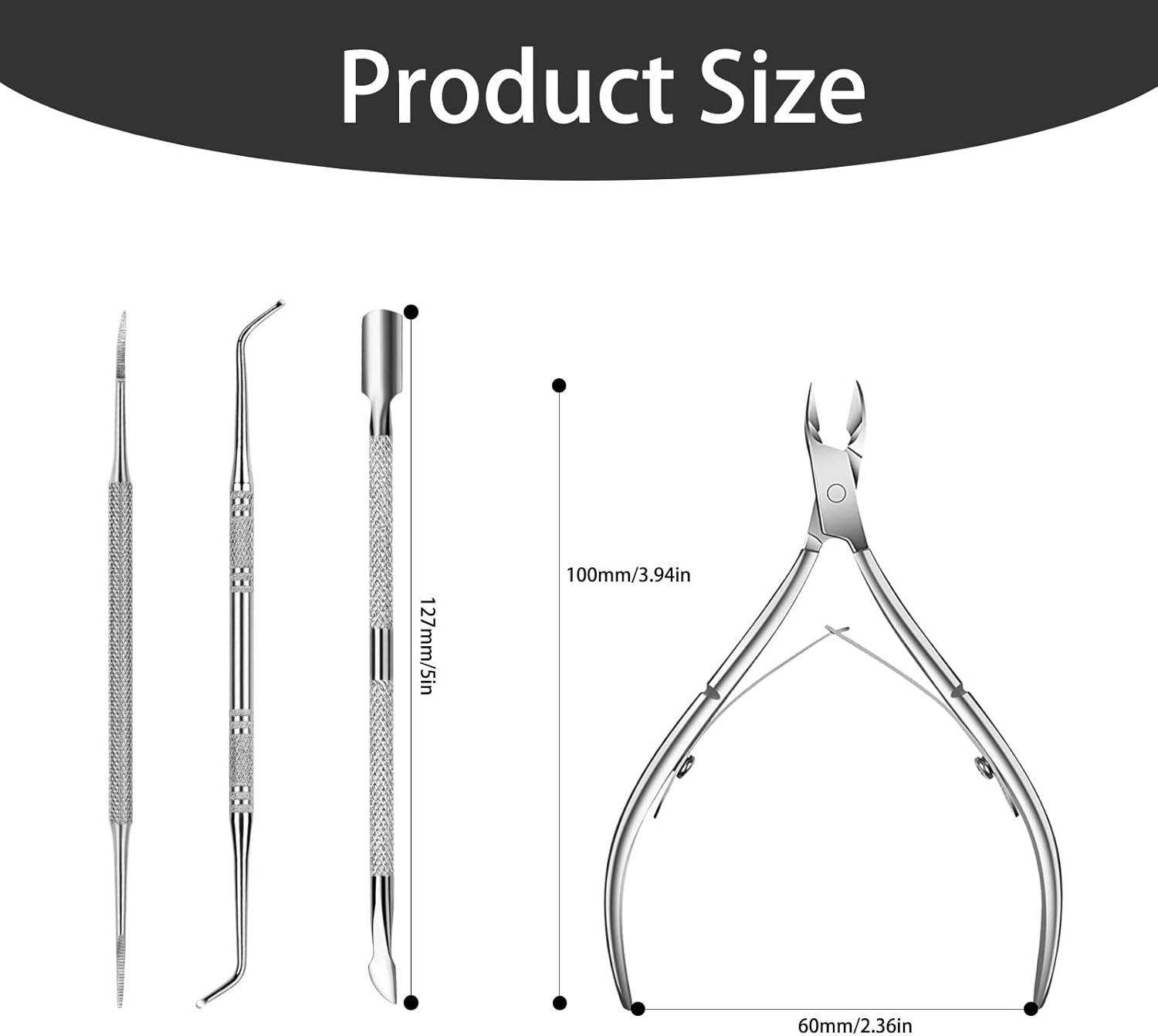3Pcs Cuticle Remover, Stainless Steel Durable Pedicure and Nail Care Tools Cuticle Cutter, Pedicure Kit with Cuticle Push Rod, Steel Cuticle Cutter for Removing Barbs, Nails and Toenails image number 5