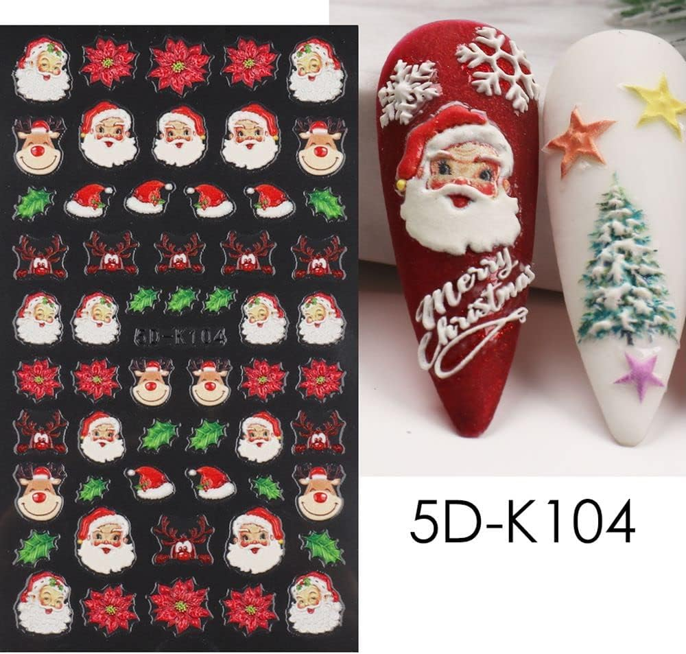 3D Embossed Christmas Nail Art Stickers Decals 4 Sheets 5D Self-Adhesive Pegatinas U&ntilde;as Holiday Red Snowflakes Snowman Nail Supplies Nail Art Design Decoration Accessories - Flower image number 4