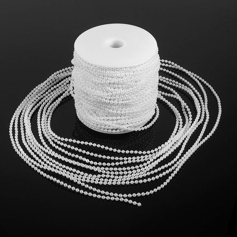 Pearl String,50M Roll 3Mm Fishing Line Pearls String Beads Chain Garland Wedding Decoration Centerpieces(White) image number 6