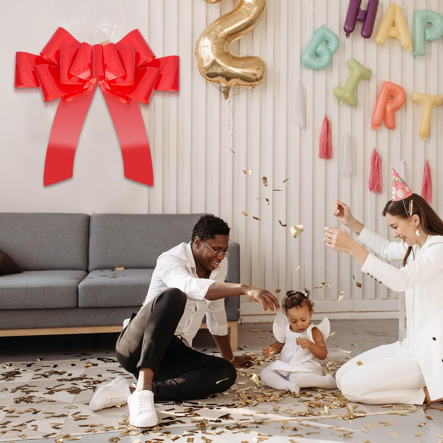 30 Inch Giant Car Bow &ndash; Big Red Bow for Car Decor, Wedding, Presents & Party Decorations &ndash; Large Gift Wrapping Decoration image number 5