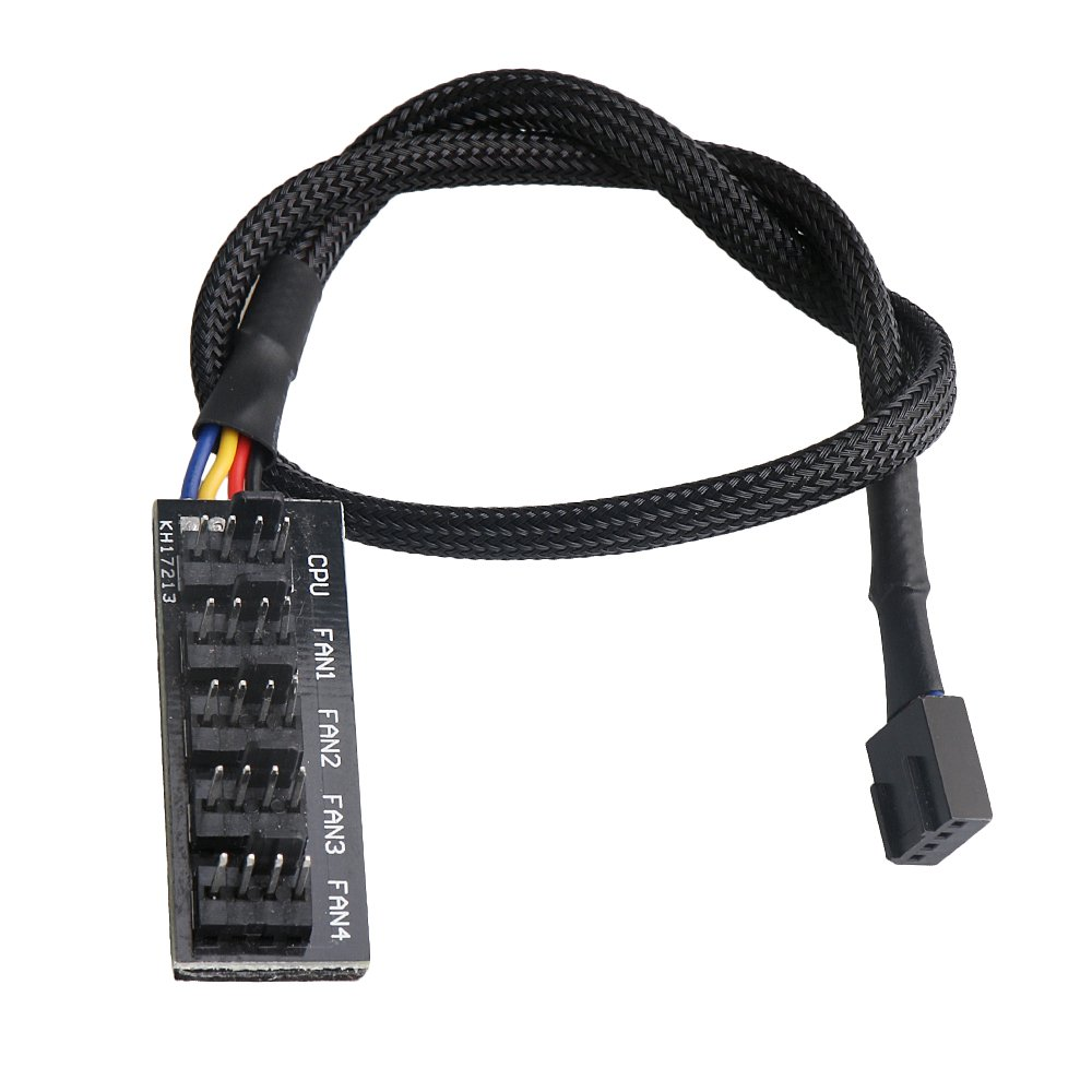BQLZR 40.5Cm Long Black Sleeved Braided 5 Way 4-Pin PWM Fan Hub Splitter Fan Power Cable for Computer Fans image number 1