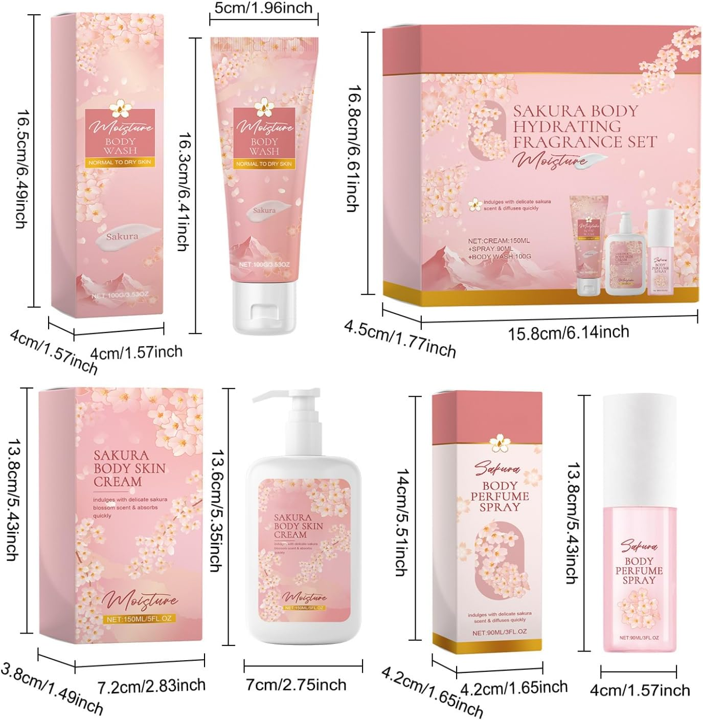 Loodgao Cherry Blossom Body Care Trio Set 3 Piece Moisturizing Body Wash Cream and Perfume Lightweight Non Greasy Pink One Size image number 5