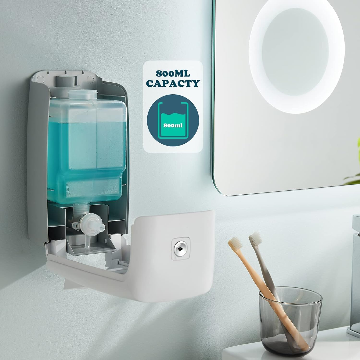 Interhasa! Manual Soap Dispenser Wall Mounted Hand Commercial Liquid Soap Dispenser 800Ml for Kitchen Bathroom Support Liquid Gel Soap, ABS, White, 0.47Kg, 110 * 90 * 225Mm - Silver image number 5