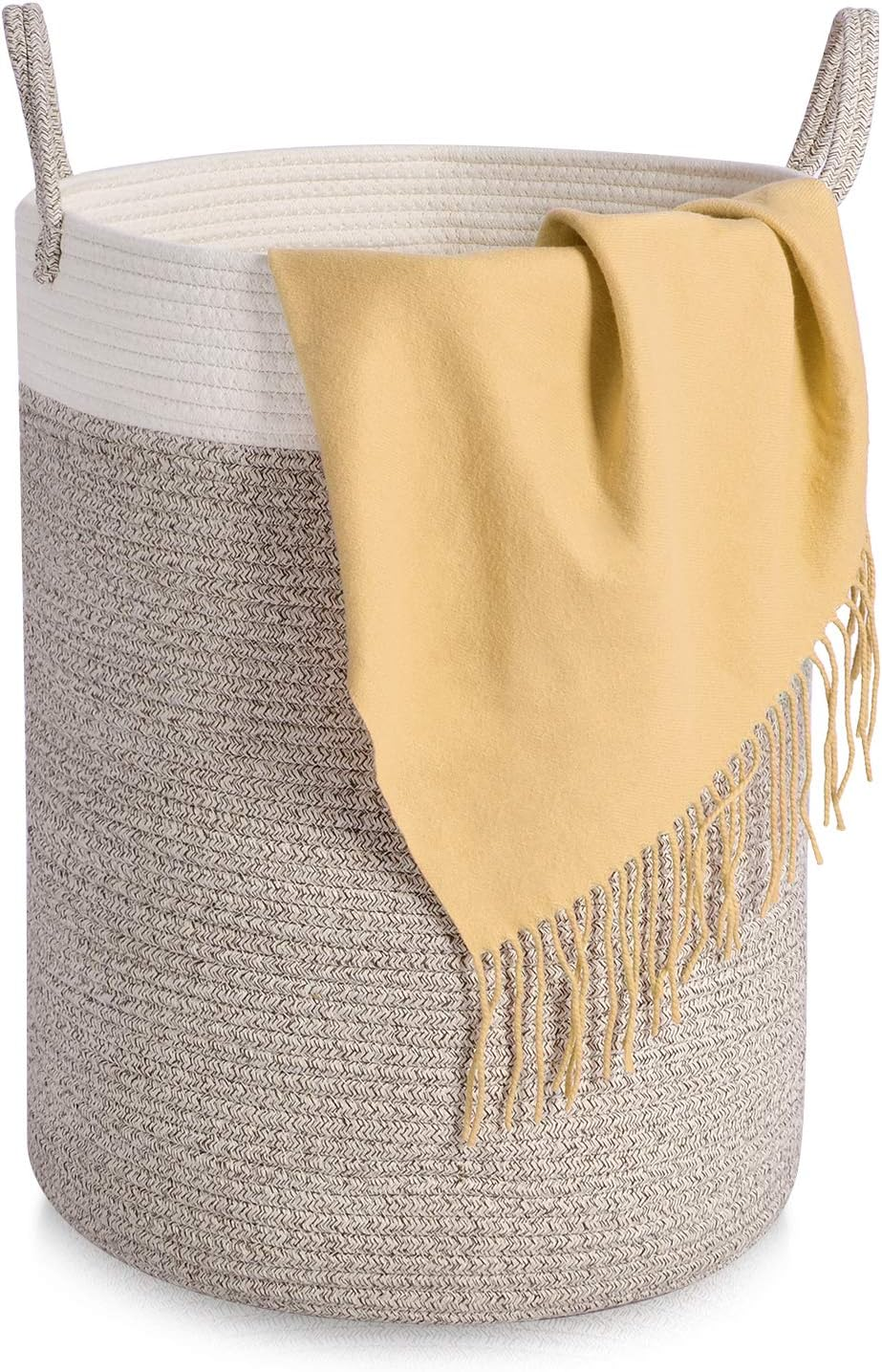 Xcellent Global Cotton Woven Storage Basket, Large Rope Nursery Hamper Bin and Organizer with Handles for Blankets, Toys, Towels and Laundry D40 X H55Cm