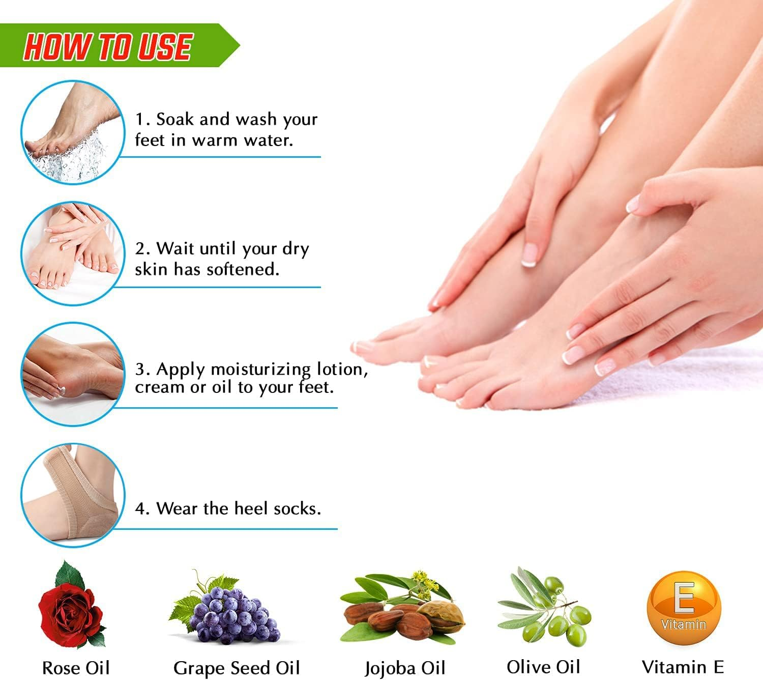 Moisturizing Heel Socks, 2 Pairs Soft Gel Lined Heel Socks for Dry Rough Cracked Feet, Gel Heel Repair Socks Overnight Moisturizing Spa Socks for Softening and Repairing Chapped Feet Skin Care (Skin)