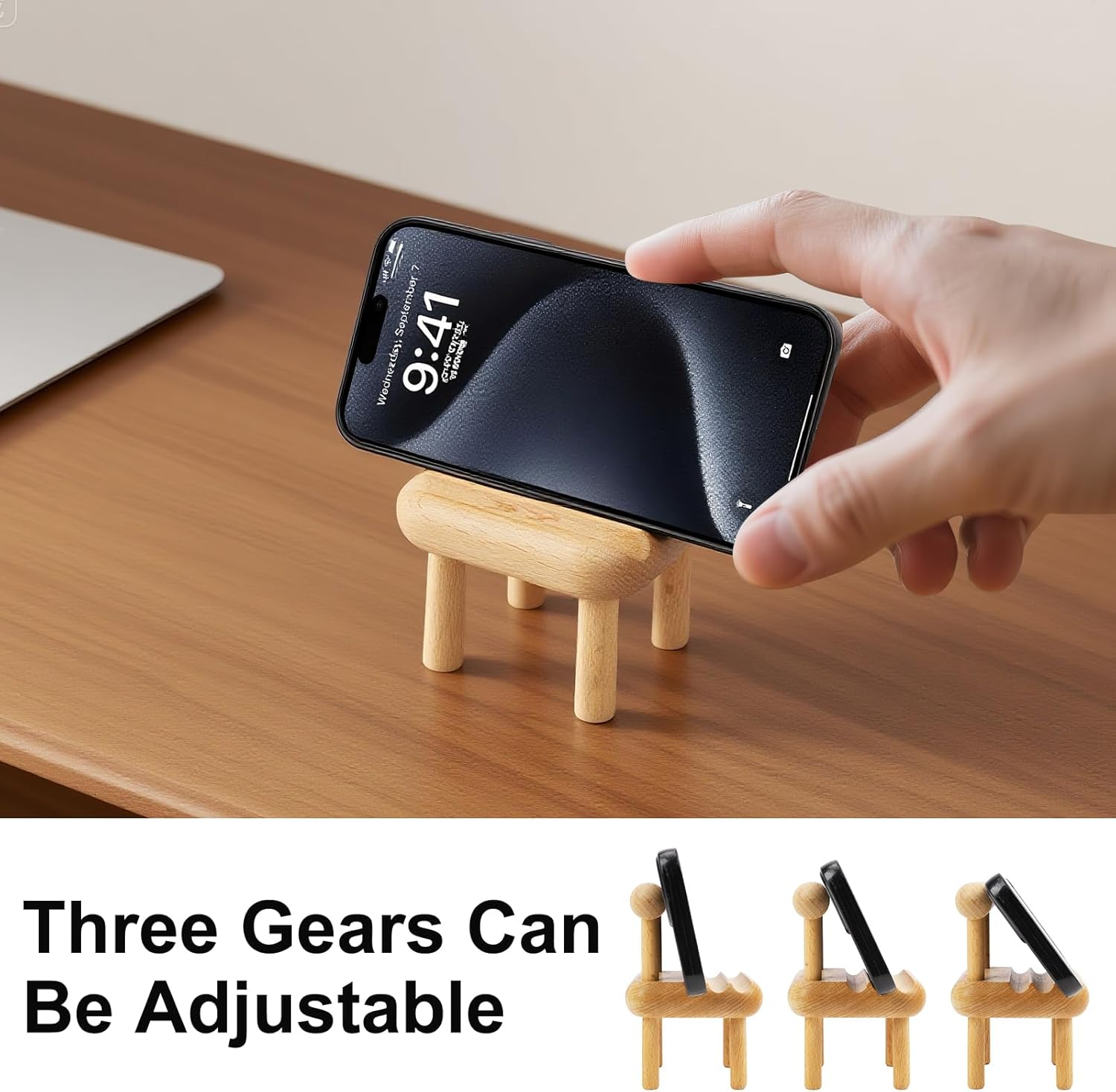 2 Pack Cell Phone Stand, Wooden Chair Holder for Desk, Angle Adjustable Desktop Phone Holder, Mini Wooden Chair, Portable Cellphone Cradle Desktop Dock for All Mobile Phones image number 6