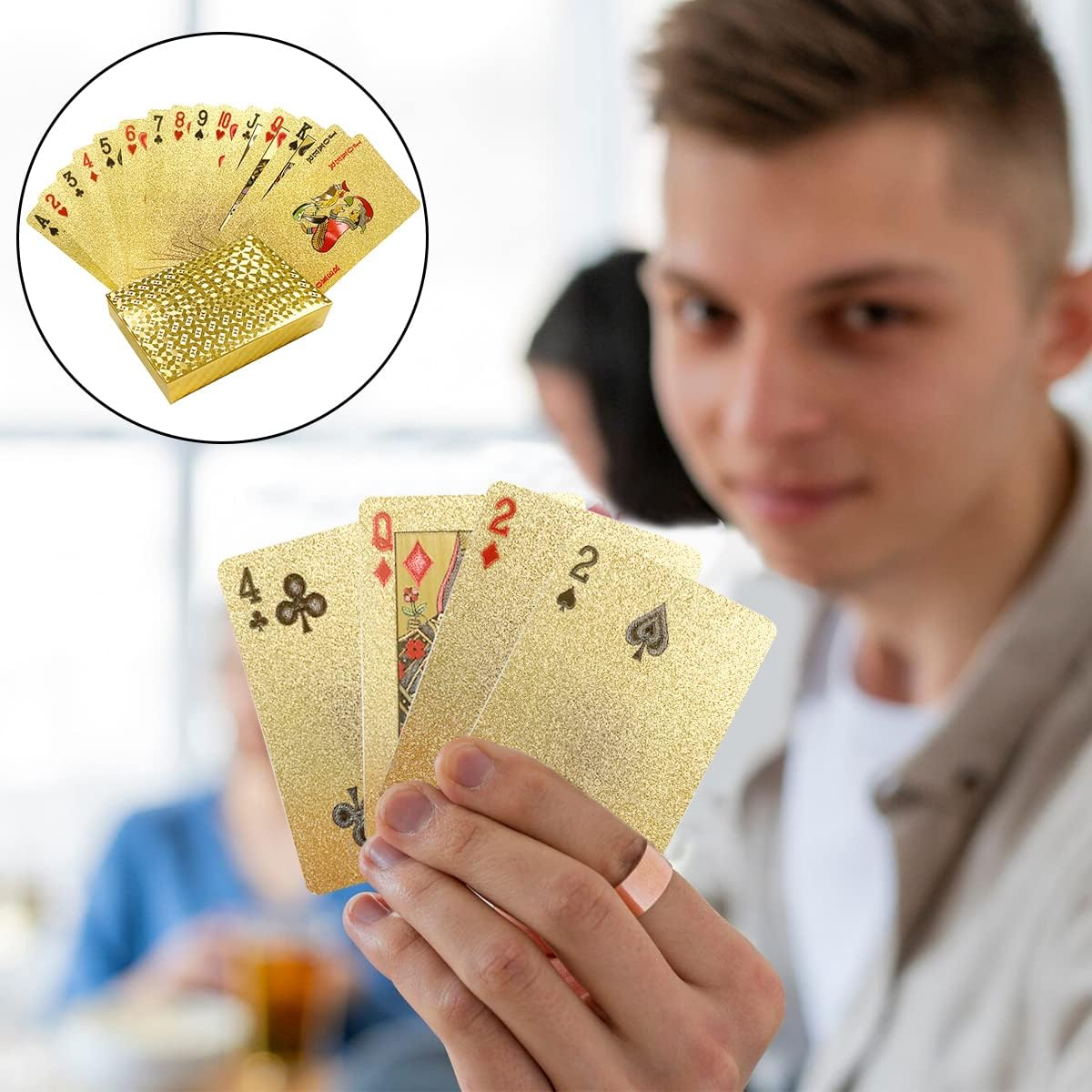 BEZANU Playing Cards, Standard Waterproof Poker Cards for Party, Magic, Table Cards Game (Gold) image number 3