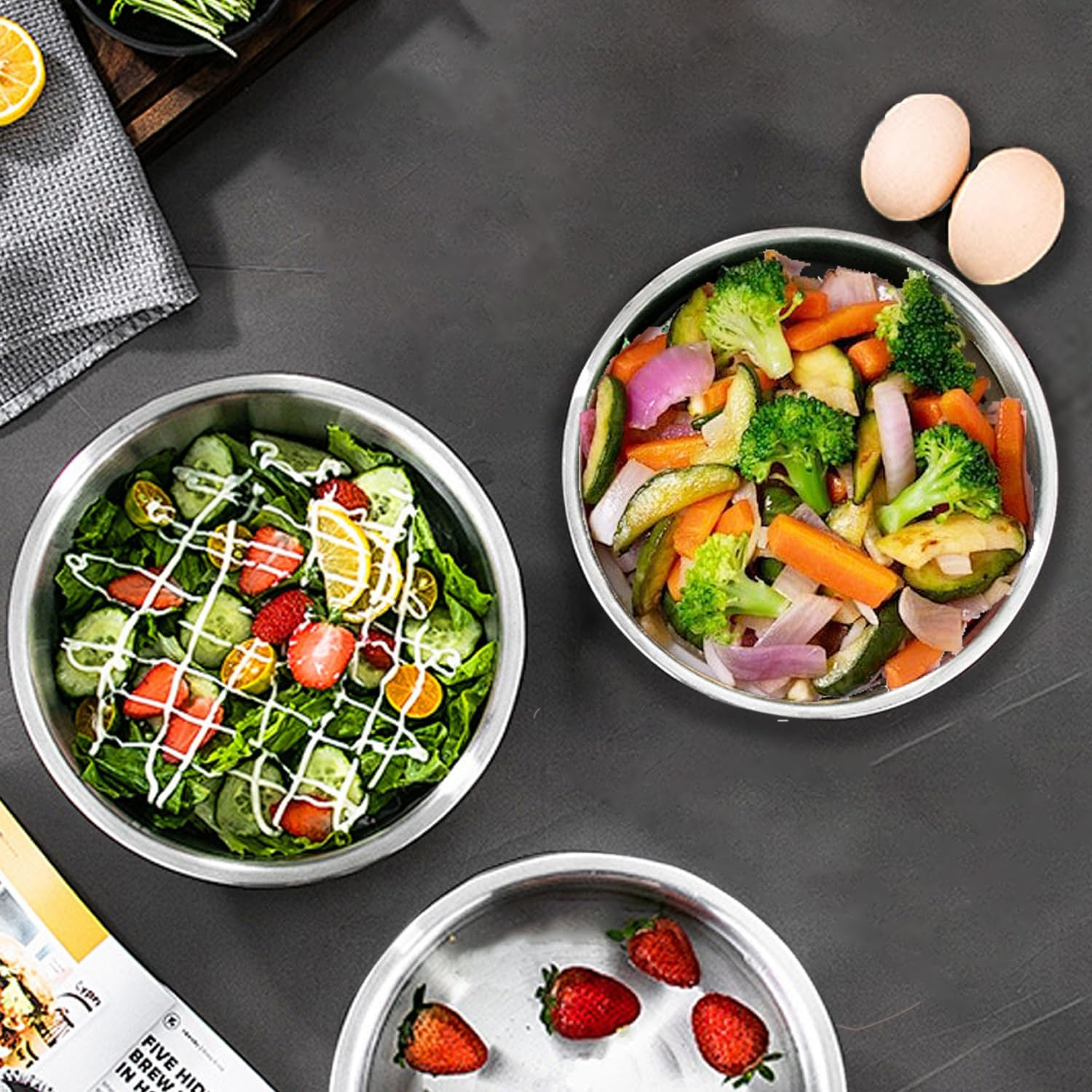 WANBY Stainless Steel Bowls 6Pcs Metal Lightweight Unbreakable Double Layered Dinner Bowls Set Dishwasher Safe for Kitchen Home Camping Outdoor Party BBQ (6 Inch) image number 4