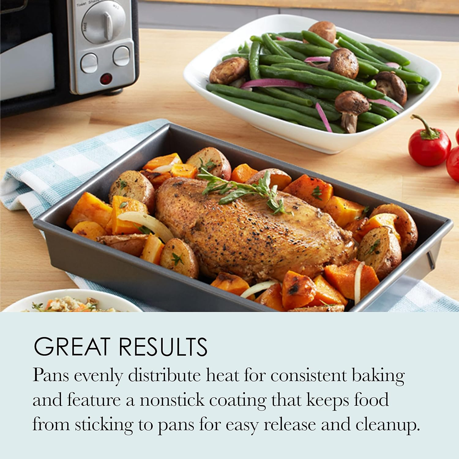 Chicago Metallic Non-Stick Toaster Oven Bakeware Set, 4-Piece, Carbon Steel image number 2