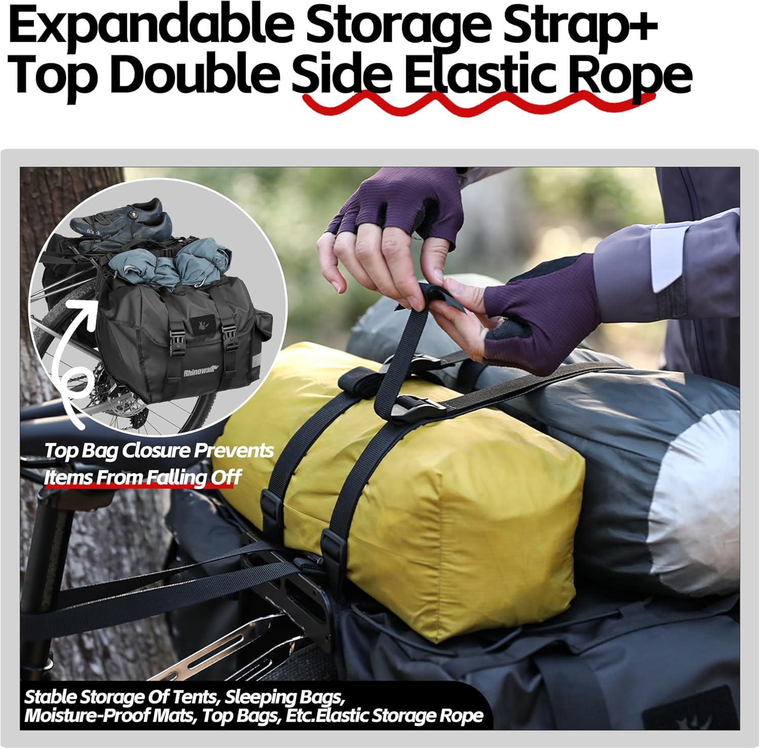 Rhinowalk Bike Pannier Bag 50L Double Pannier Bags Saddle Bags for Rear Rack Bicycles with Carrying Handle Professional Cycling Accessories-Black