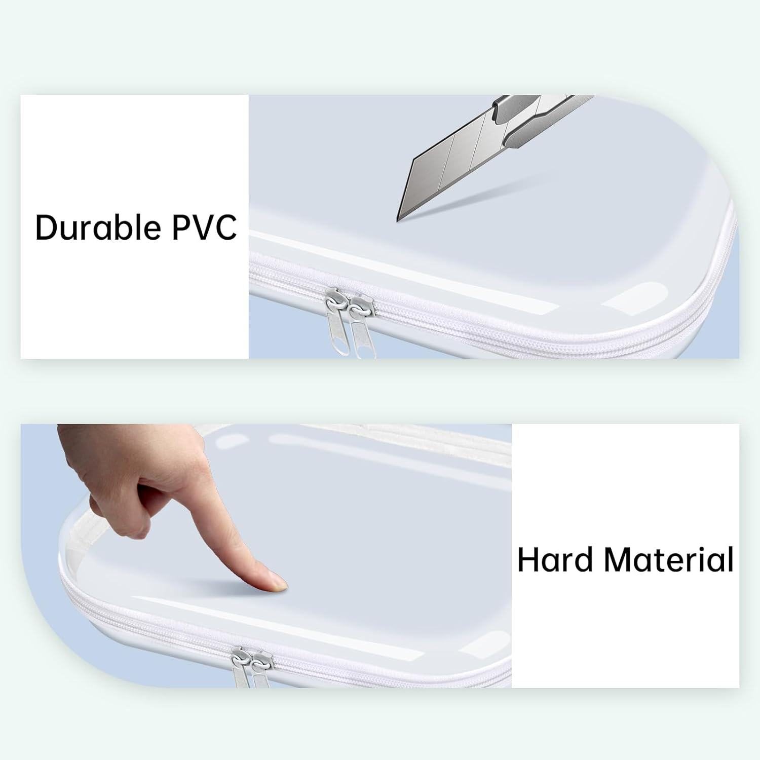 Clear Hard Shell Zipper Case,3Pcs Transparent Clear Zipper Pouches,Hard Side Plastic Case Set,Portable Travel Storage Organizer Bins image number 6