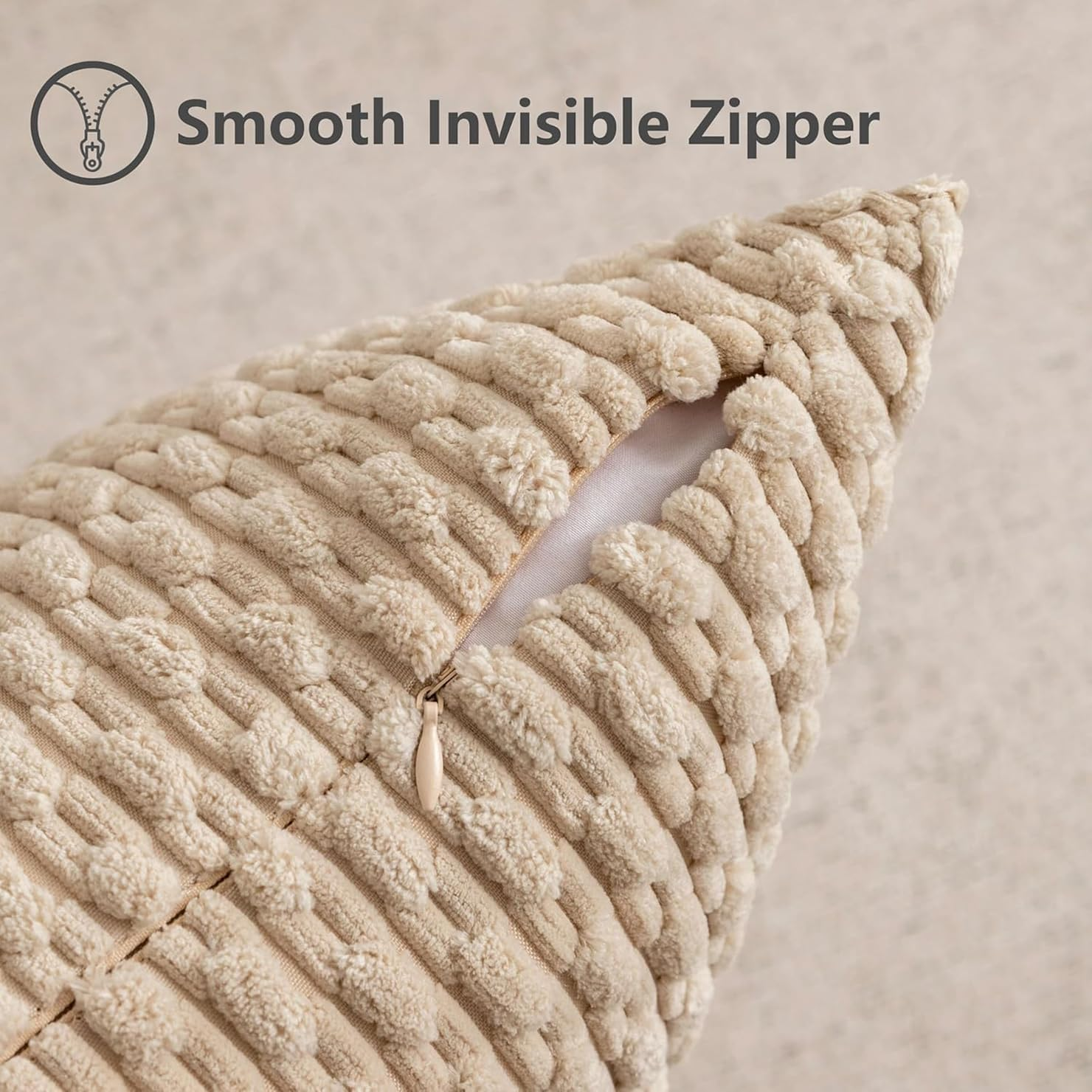 2Pcs Cushion Covers 30Cm X 50Cm, Corduroy Decorative Throw Pillow Covers Soft Boho Striped Pillow Case Modern Farmhouse Home Decor for Sofa Living Room Couch Bed (Khaki, 50Cmx30Cm)