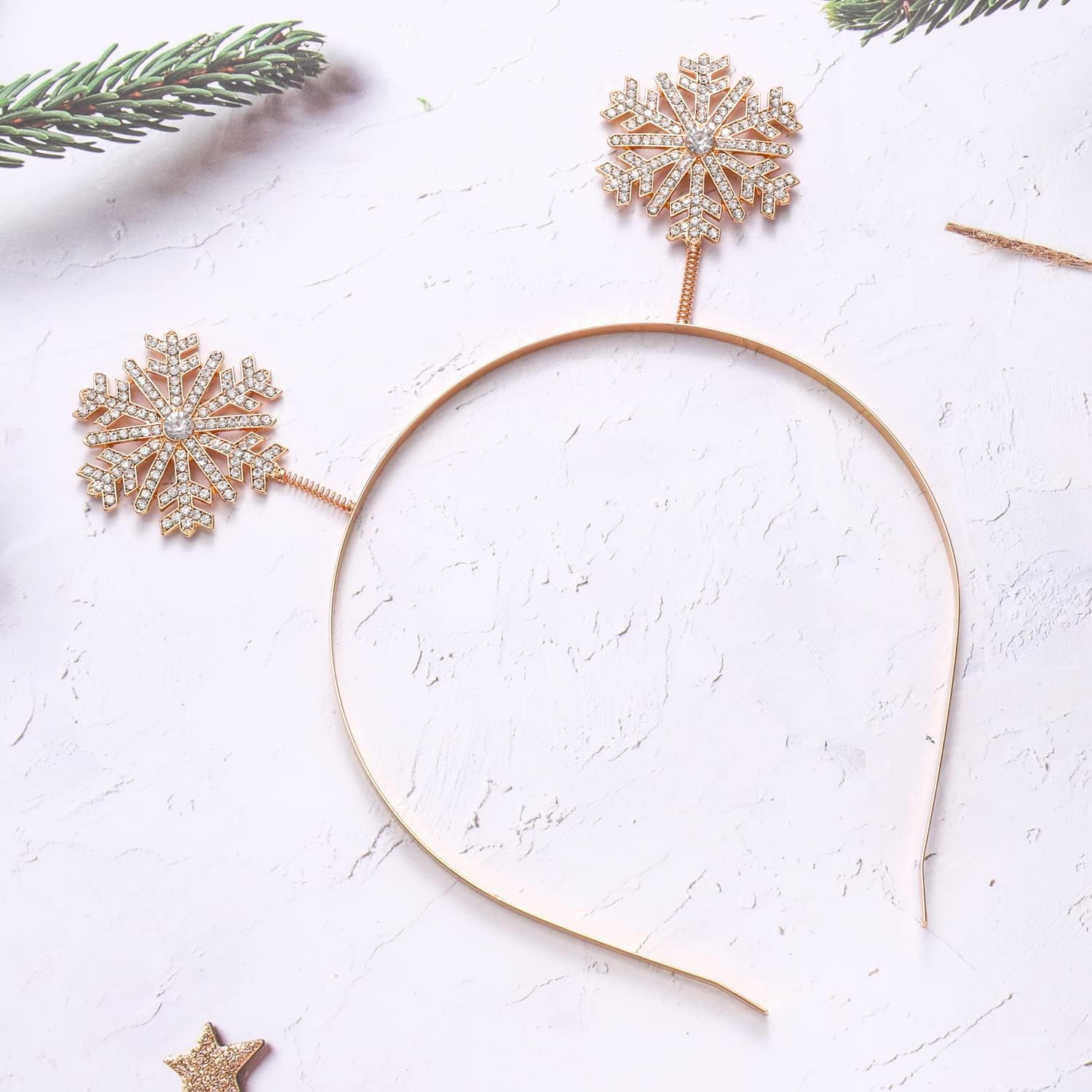 NVENF Christmas Headbands Festive Holiday Hairband for Women Xmas Tree Elk Snowflake Headbands Christmas Party Headwear Gifts - Gold Bow image number 3