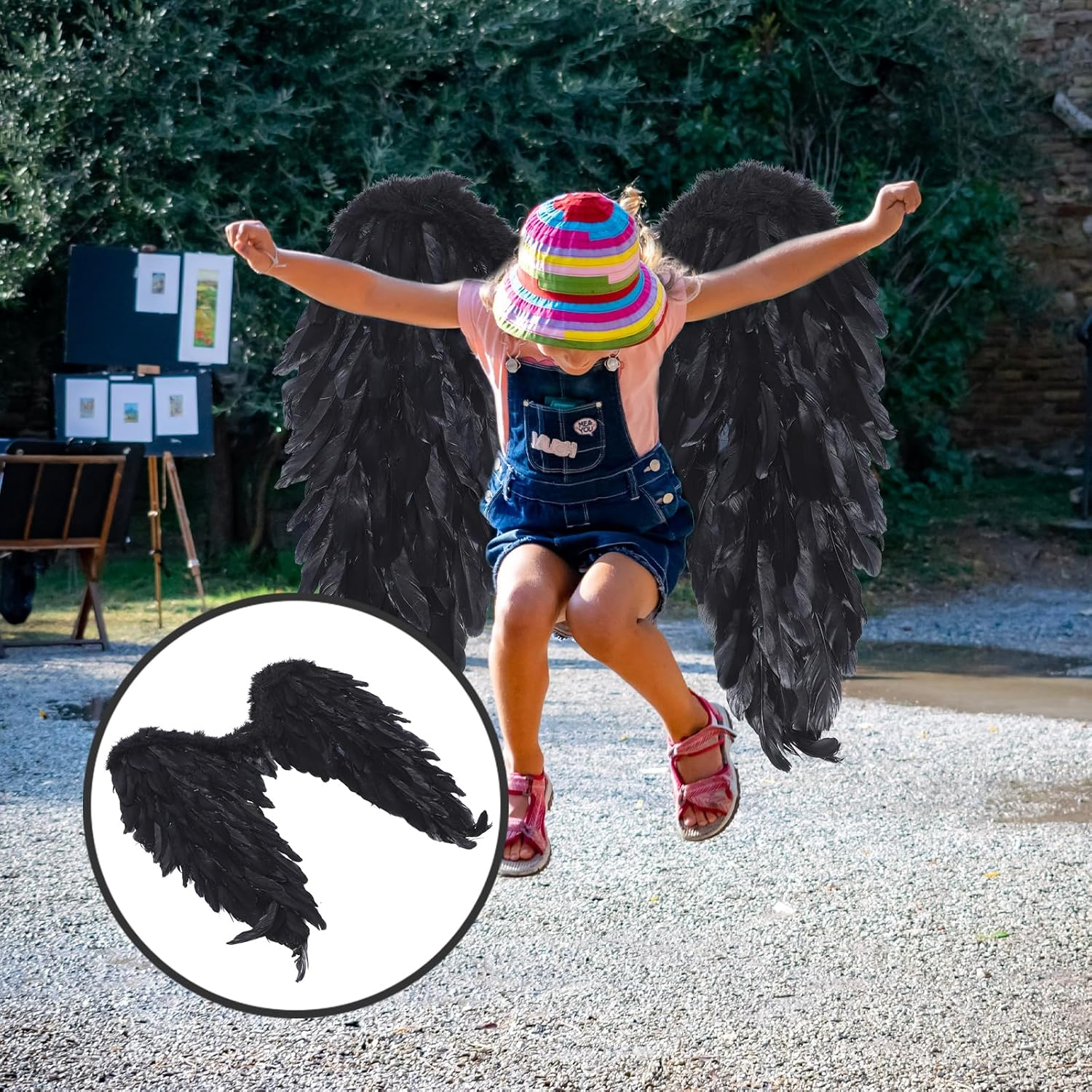 WRITWAA Black Angel Wing Costume for Kids, Perfect for Christmas Party, Stage Performance, and Halloween Dress-Up image number 1