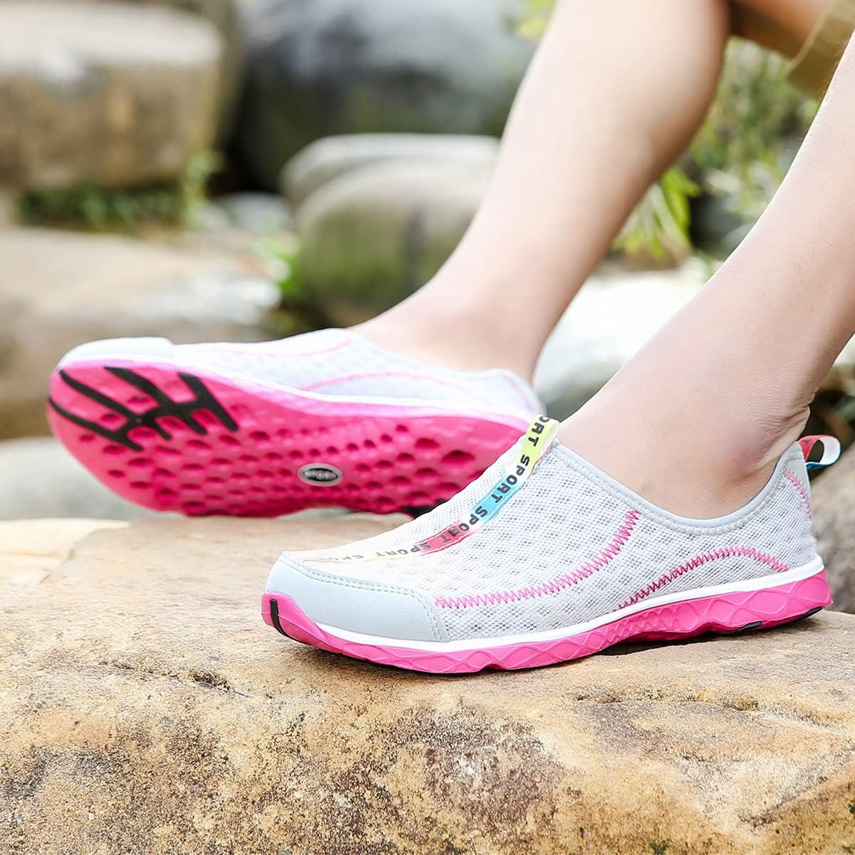 OYUEGE Womens Quick Drying Water Shoes for Beach Water Sports Light Soft Nonslip Walking Beach Running Shoes (Purple 27.5 Cm) image number 2