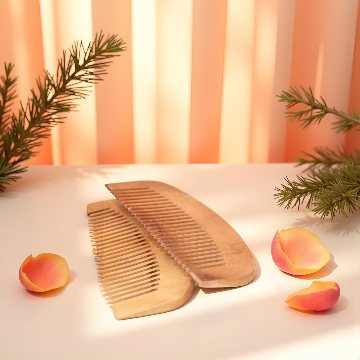 2 Pcs Peach Wood Wooden Comb Anti-Static Comb Close Tooth Comb Styling Tools and Appliances Hair Combs image number 1