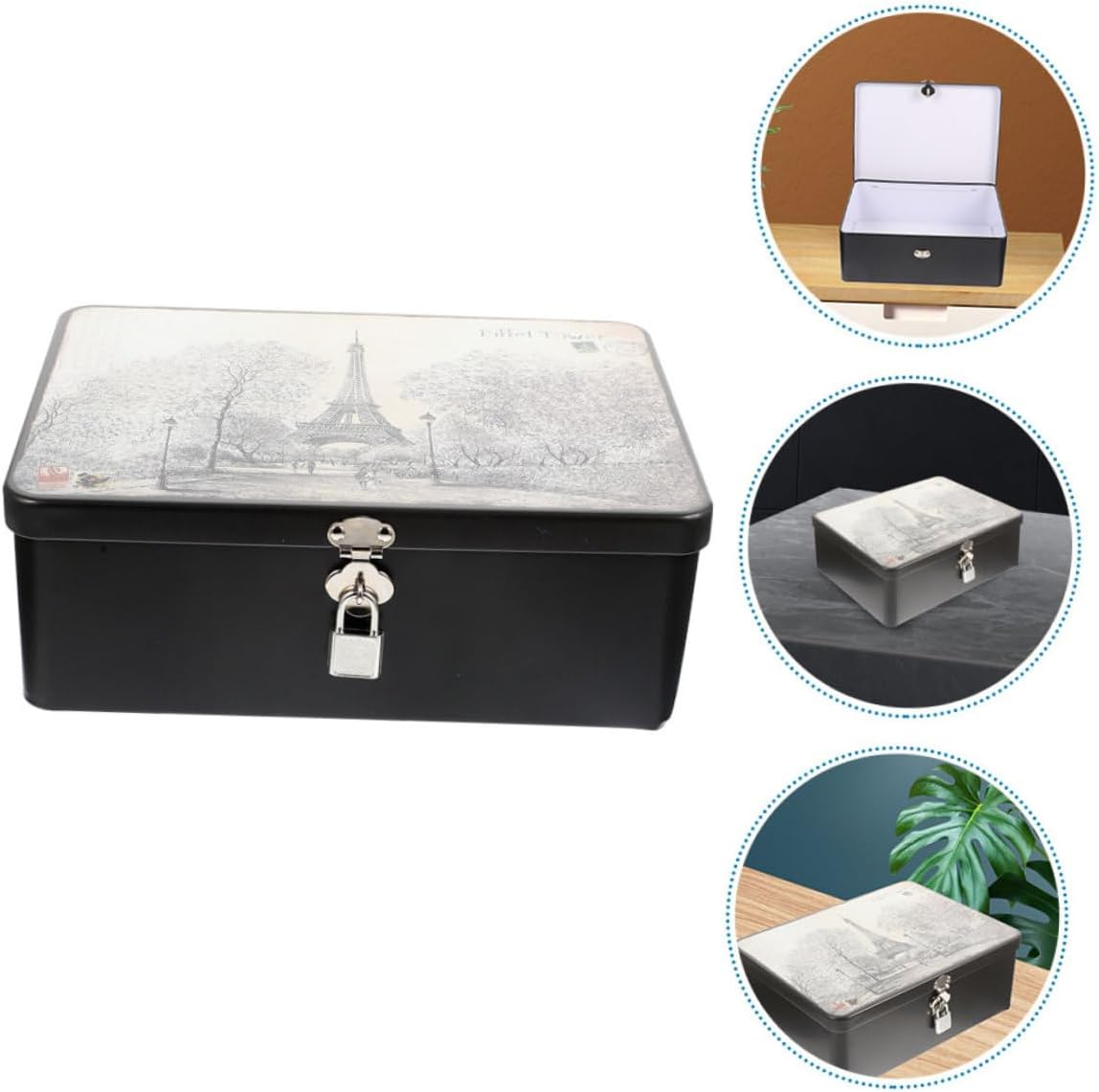 Large Retro Tinplate Storage Box Lock and Key, Metal Tinplate Keepsake and Jewelry Organizer for Desktop, Secure Lockable Tin Case Suitable for Home and Office Storage