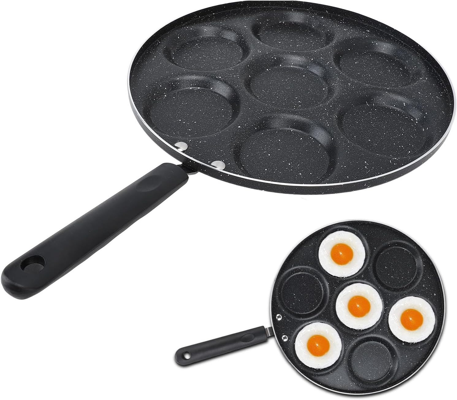 7 Cup Egg Frying Pan Nonstick - Refined Iron Cooker & Omelet Pan, Divided Skillet for Breakfast, Pancakes, Crepes image number 3