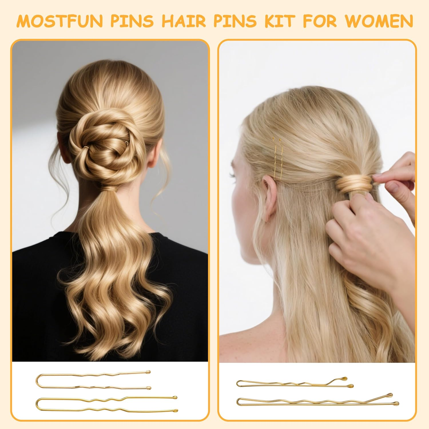 MOSTFUN Pack of 500 Hair Pins, Bobby Pins Set, French U-Hair Clips, 2 Inch / 2.36 Inch, Hair Pins for 2 Inch / 2.75 Inch, Transparent Hair Scrunchie with Storage Box for Women and Girls (Golden) image number 5