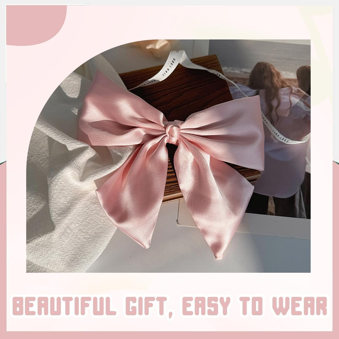 LAKJUOZ Hair Bow Hair Pack of 2 Women'S Hair Clips with Bow Hair Clips Made of French Fabric for Women Hair Clips with Bow Elegant Satin Hair Accessories for Girls image number 3