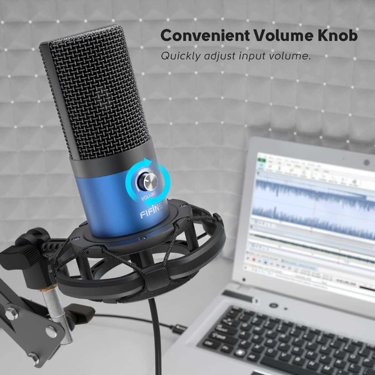 FIFINE USB Recording PC Microphone Kit, Computer Condenser Cardioid Mic on Mac Windows PS4/PS5, for Streaming, Podcasting, Gaming, Video, Home Use, with Gain Knob, Arm Stand-T669 Blue - Blue image number 3