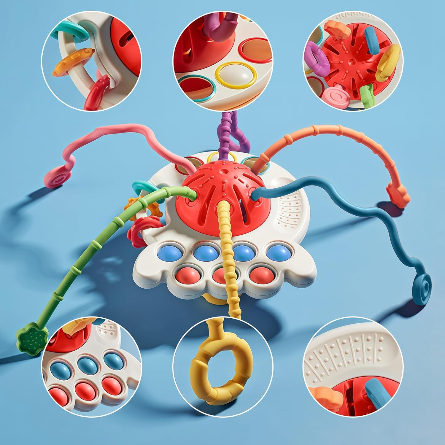 Montessori Sensory Teething Toy for Babies & Toddlers，Fun Press & Grasp Activity with Bpa-Free Silicone for 1 Year Old, High Chair Play, Early Education (Red) image number 2