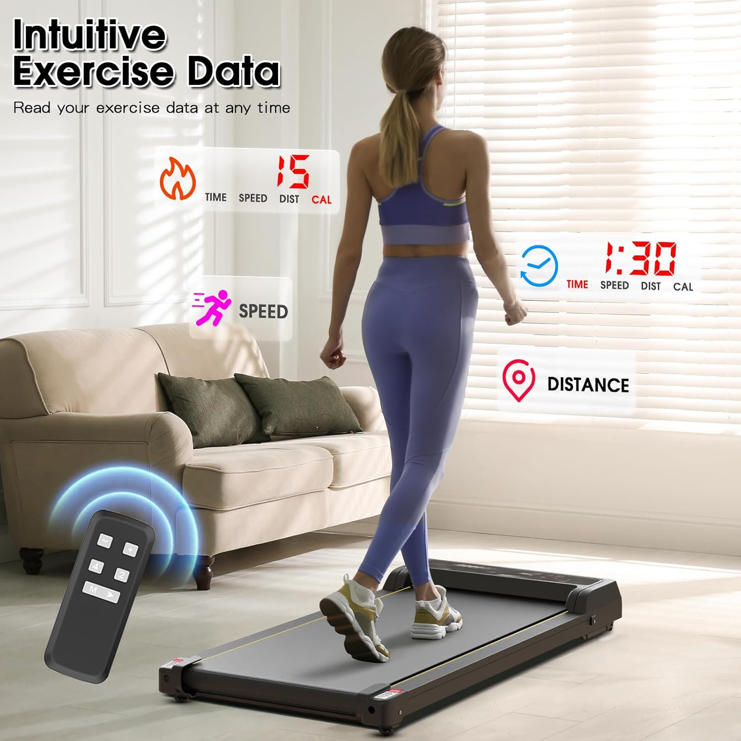 Advwin Walking Pad Treadmill, under Desk Electric Treadmill for Home, Compact Portable Walking Jogging Running Machine with Shock Absorption | Non-Slip | LED Display | Low Noise - White image number 5