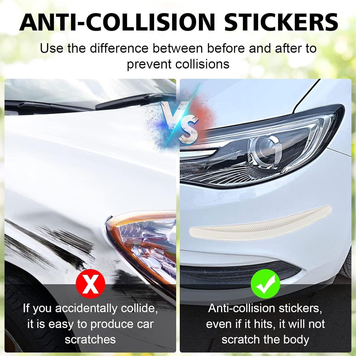 Zurligi 2 Pcs Car Bumper Protector Strip, Carbon Fiber Car Front Rear Bumper Guard Protector Rubber Strips, Universal Front Rear Corner Guard Anti-Collision Strip for SUV, Truck (White) image number 1